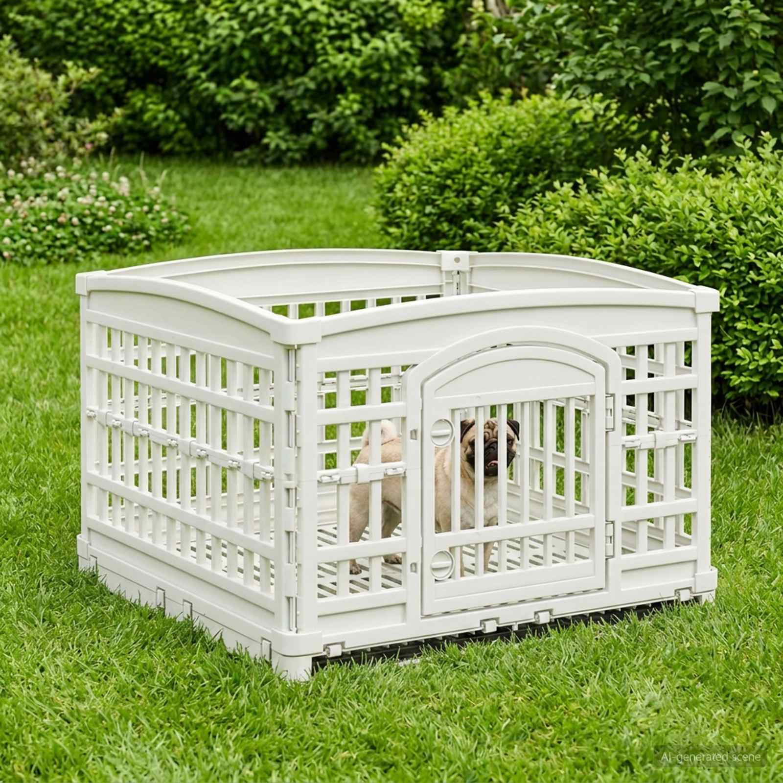 4 Paneel Hond Speelhekje 177,5 x 154,5 x 112 cm Kunststof Wit image 3