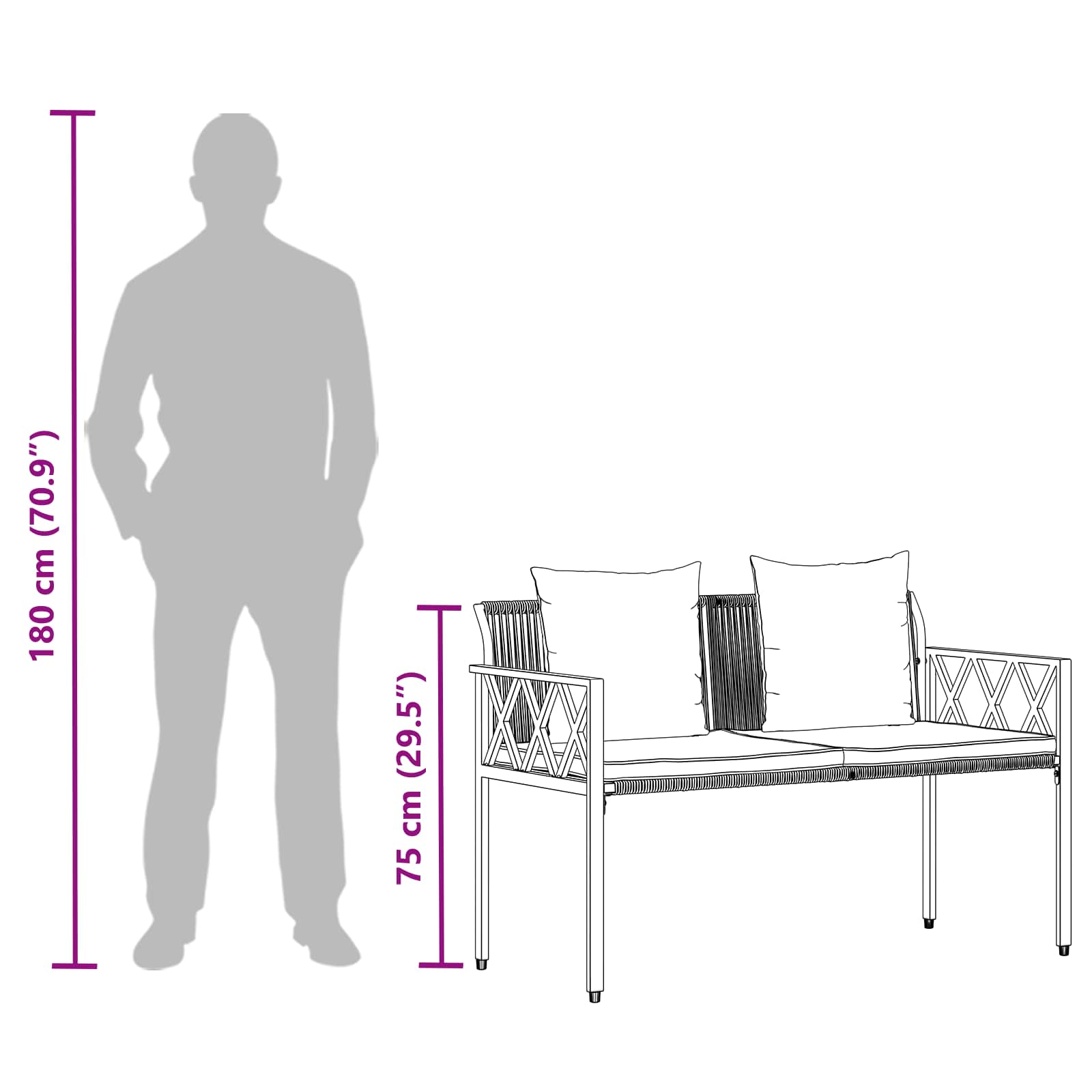 Ulkoilmapenkit 2 -Seater 116 x 56 x 75 cm polyrottinki - Image 11