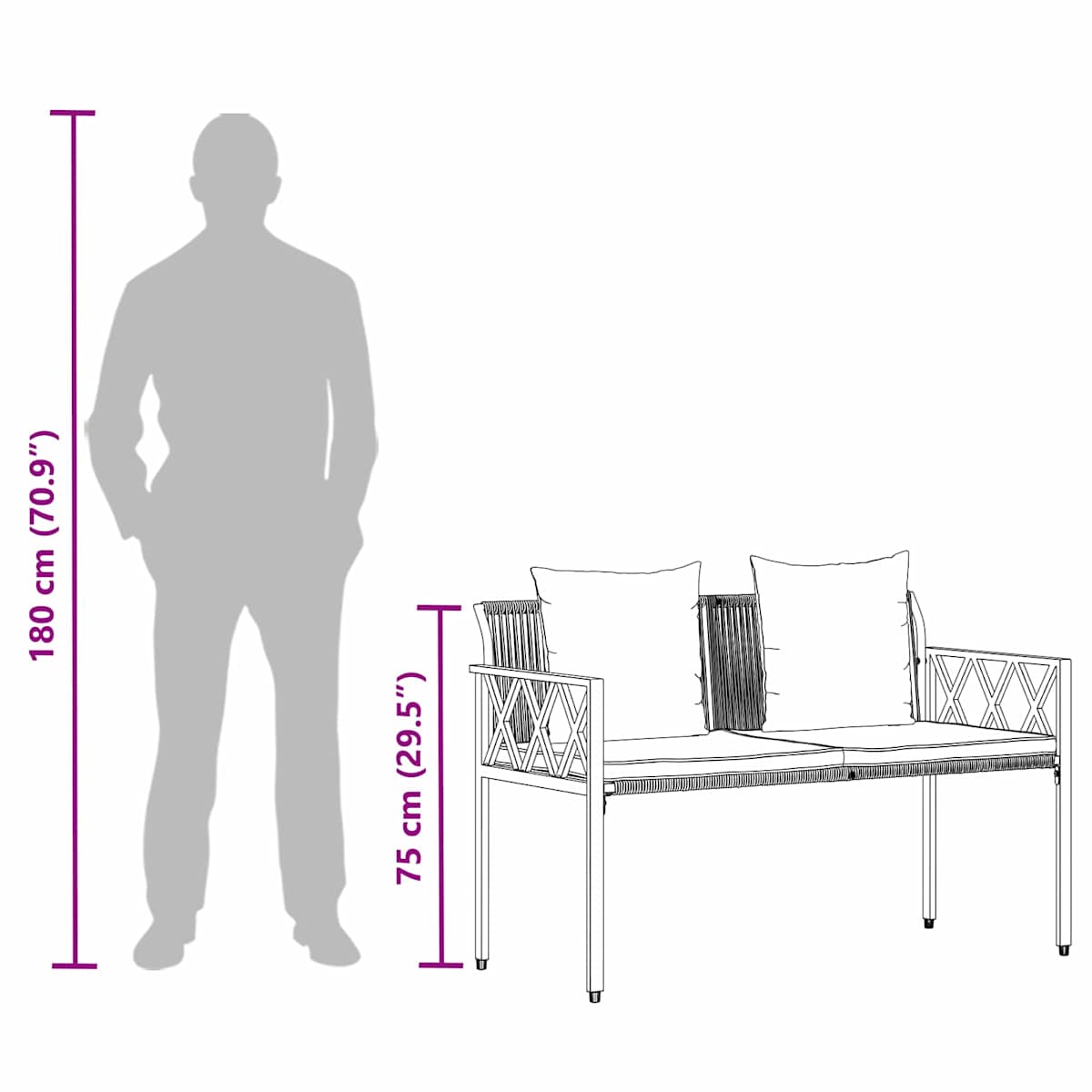 Udendørs bænke 2 -Seater 116 x 56 x 75 cm polyrattan - Billede 11