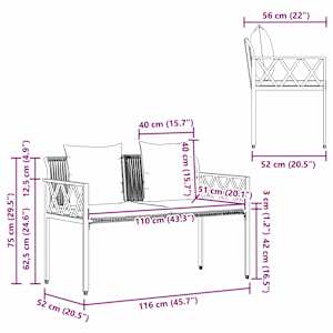 Zahradní lavičky 2 -Seater 116 x 56 x 75 cm polyratan - obrázek 10