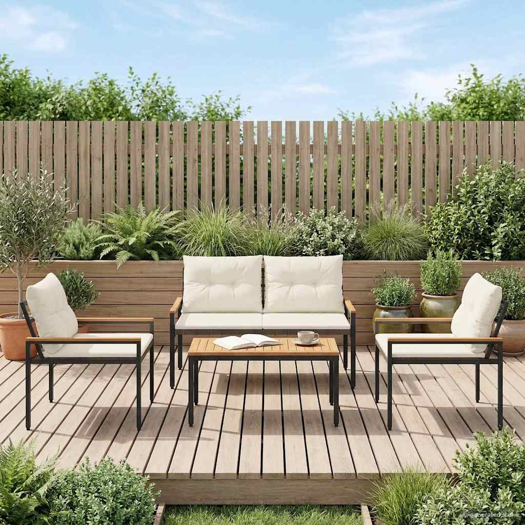 vidaXL Set de Mobilier pentru Exterior 4 pcs Alb crem poliratan