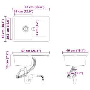 Dřez Šedá 670 x 460 mm 80% Křemenné a 20% Pryskyřice - obrázek 9