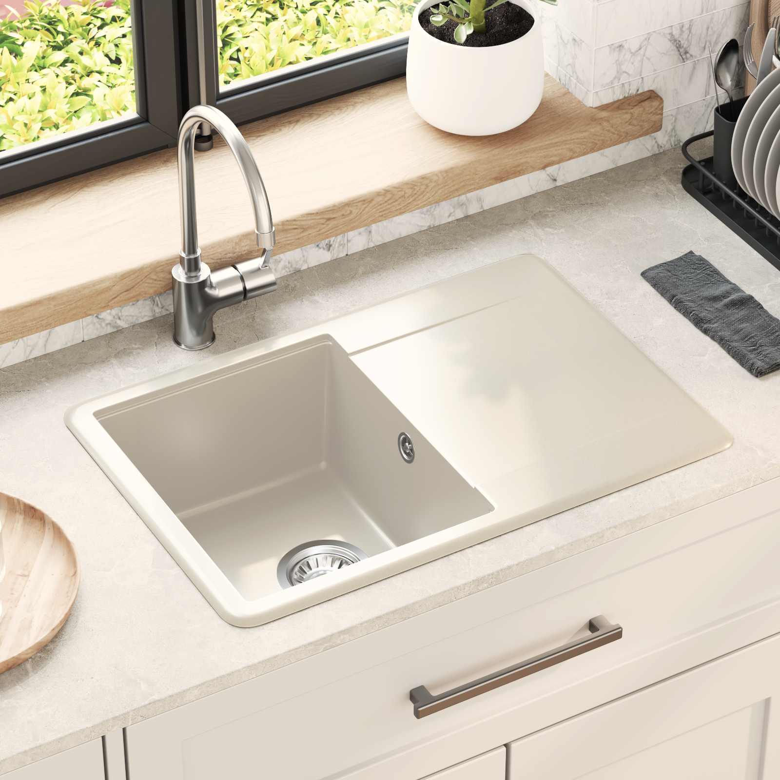 vidaXL Chiuvetă Bej 670 x 460 mm 80% Quartz și 20% Rășină