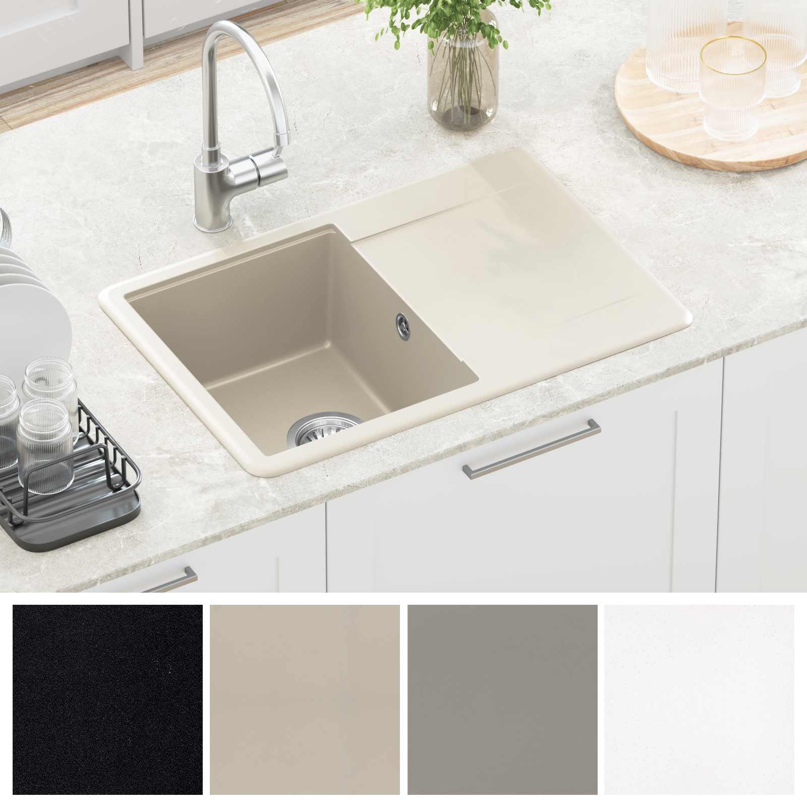 vidaXL Umivalnica Bež 670 x 460 mm 80% Kvarc in 20% Smola - slika 5