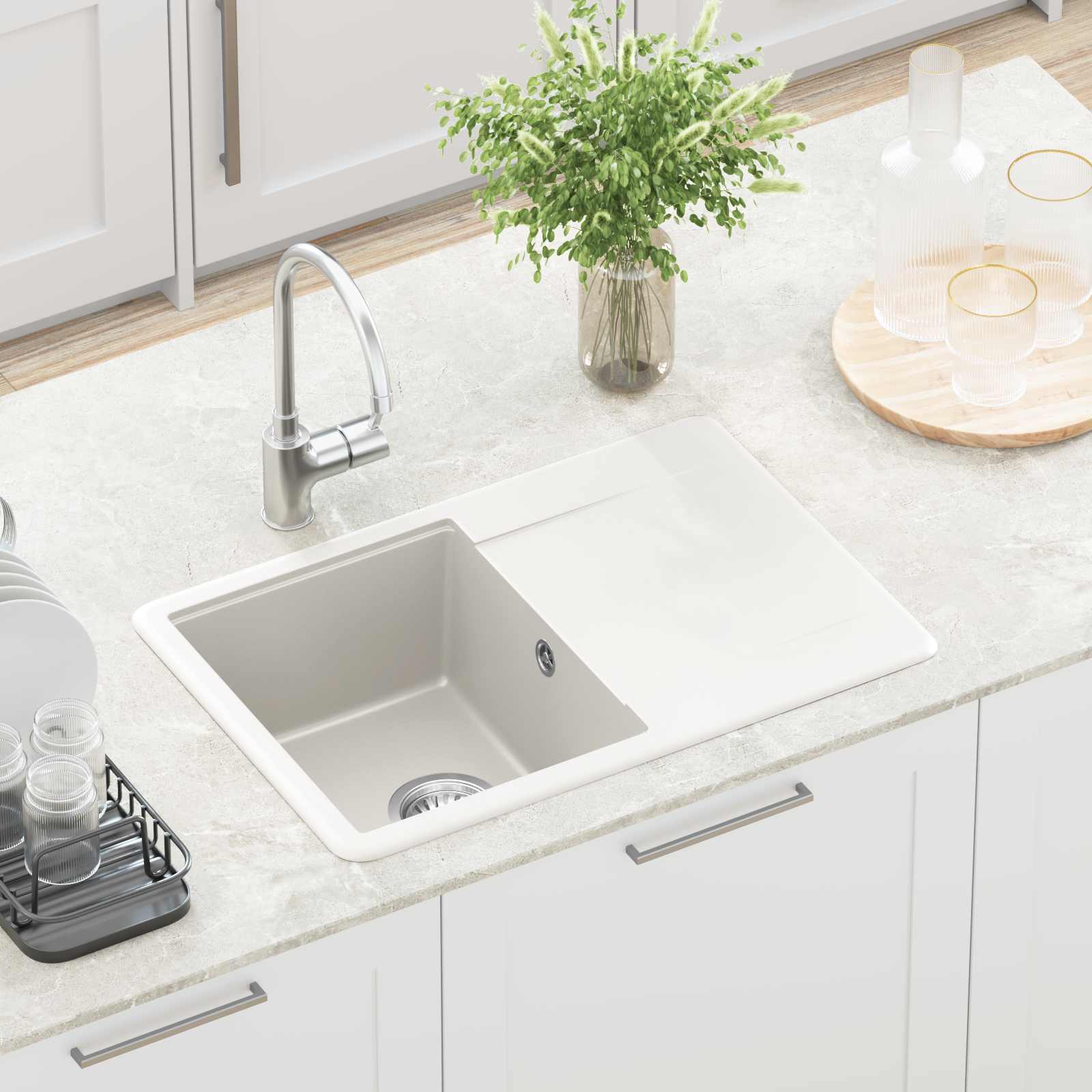 vidaXL Umivalnica Bela 670 x 460 mm 80% Kvarc in 20% Smola - slika 4