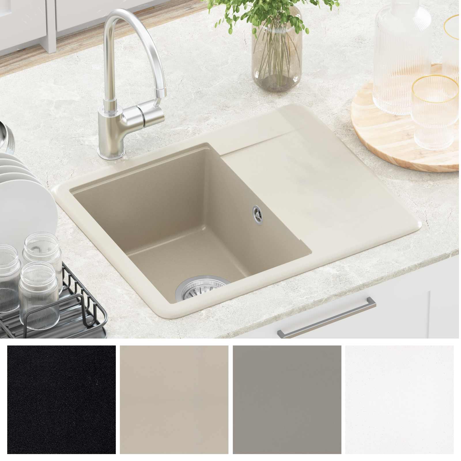 Umivalnica Bež 560 x 460 mm 80% Kvarc in 20% Smola - slika 5