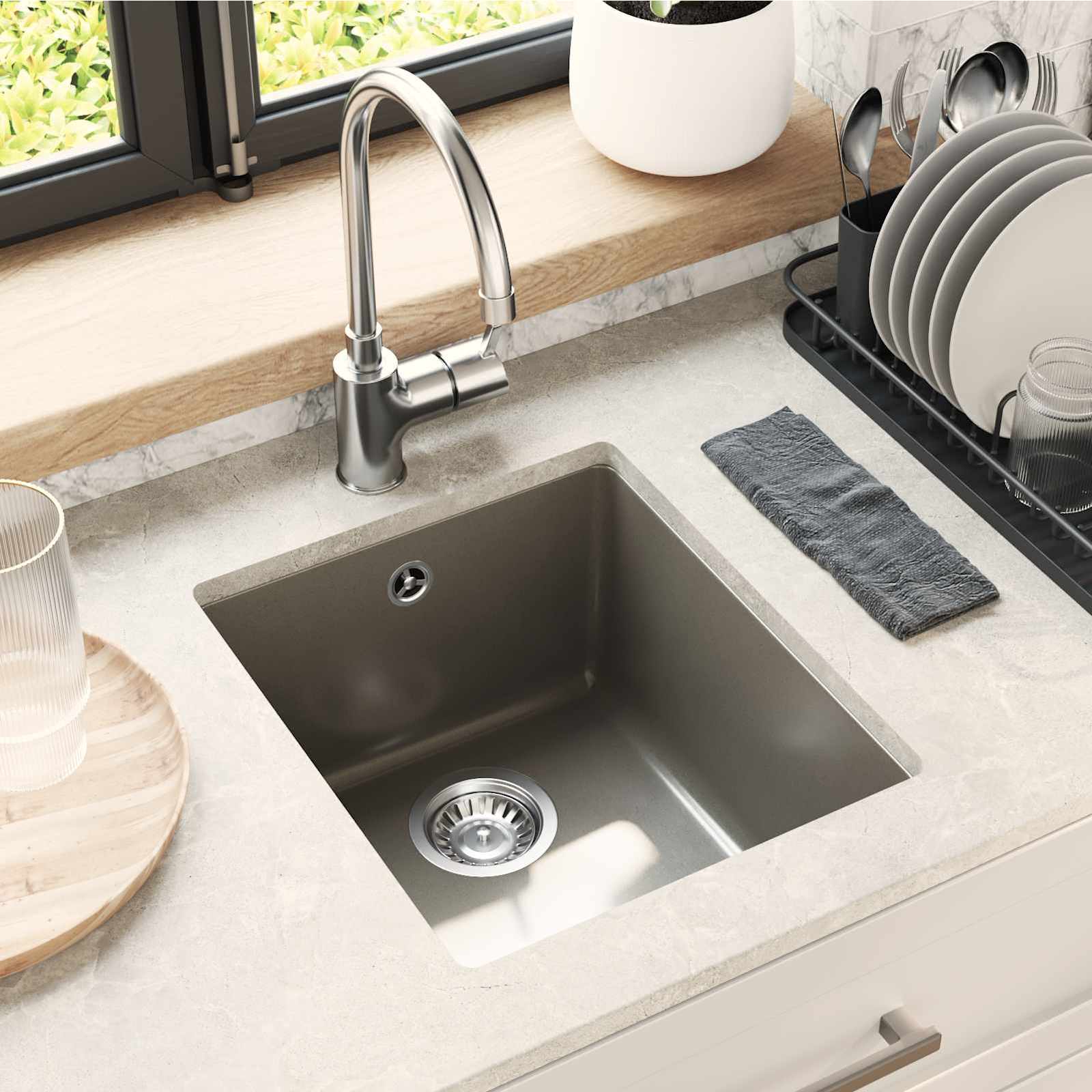 vidaXL Chiuvetă Gri 370 x 460 mm 80% Quartz și 20% Rășină