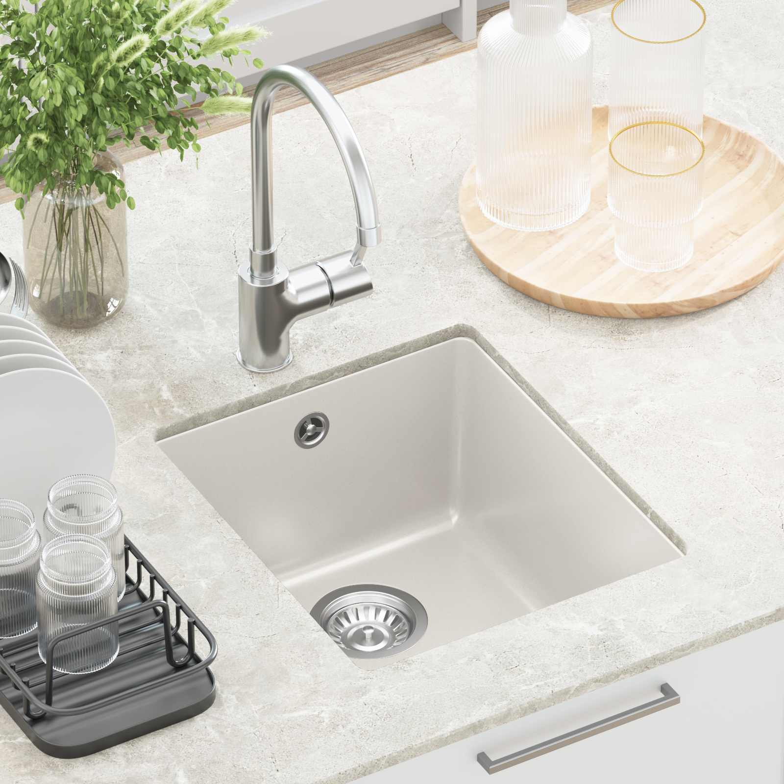 Umivalnica Bela 370 x 460 mm 80% Kvarc in 20% Smola - slika 4