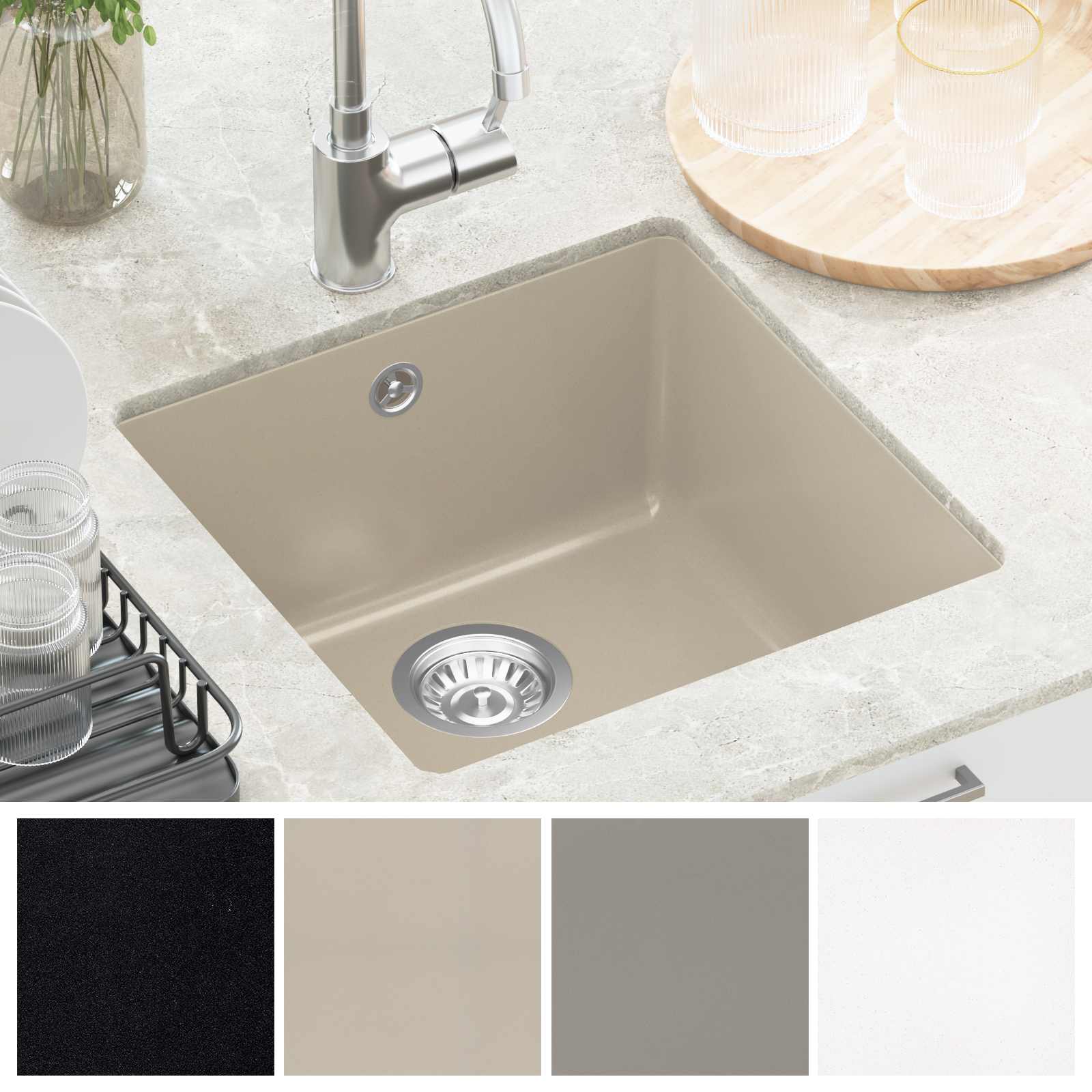 Umivalnica Bež 430 x 460 mm 80% Kvarc in 20% Smola - slika 5