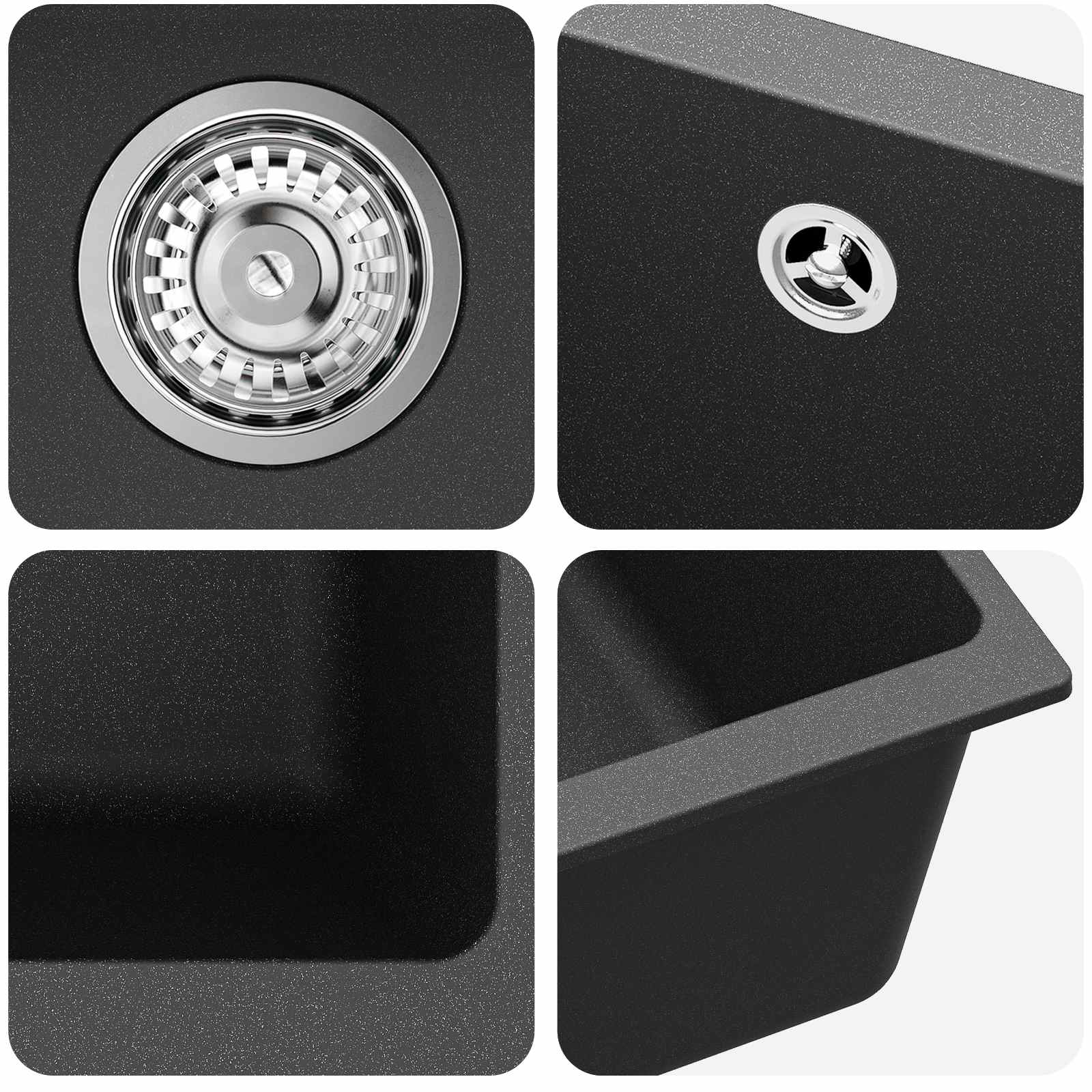 Izlietne Melna 530 x 460 mm 80% Kvarts un 20% Sveķi