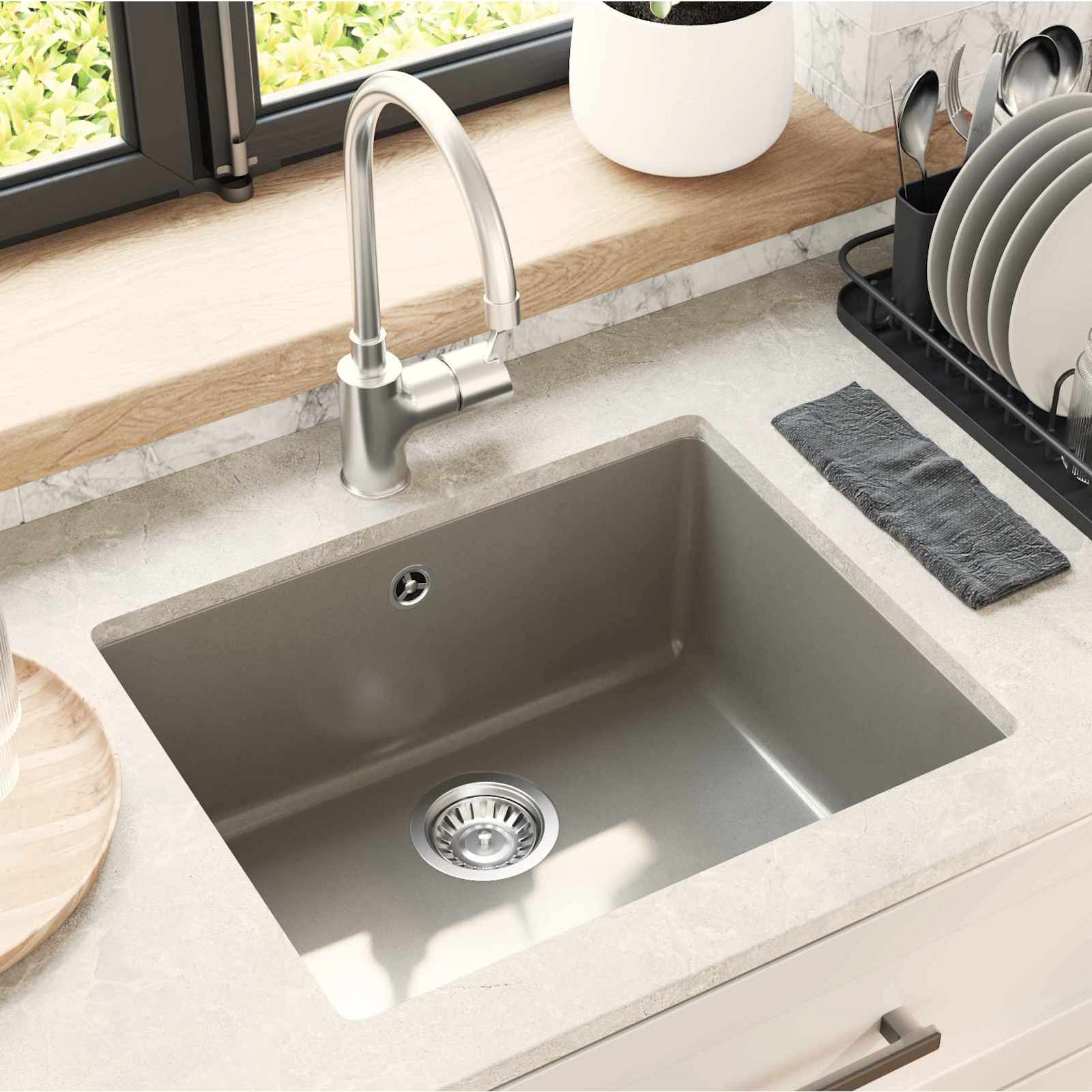Umivalnica Siva 530 x 460 mm 80% Kvarc in 20% Smola