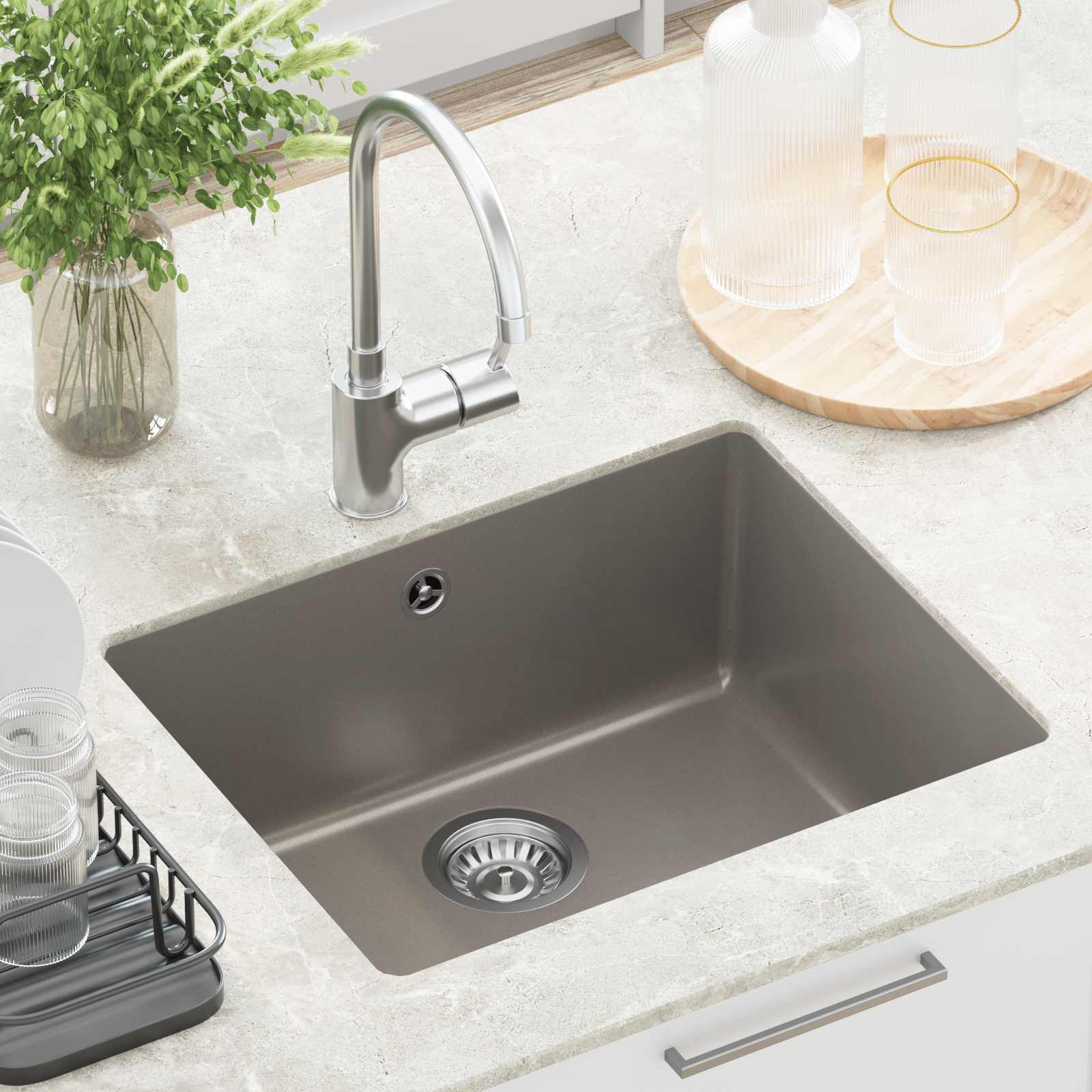 Umivalnica Siva 530 x 460 mm 80% Kvarc in 20% Smola - slika 4