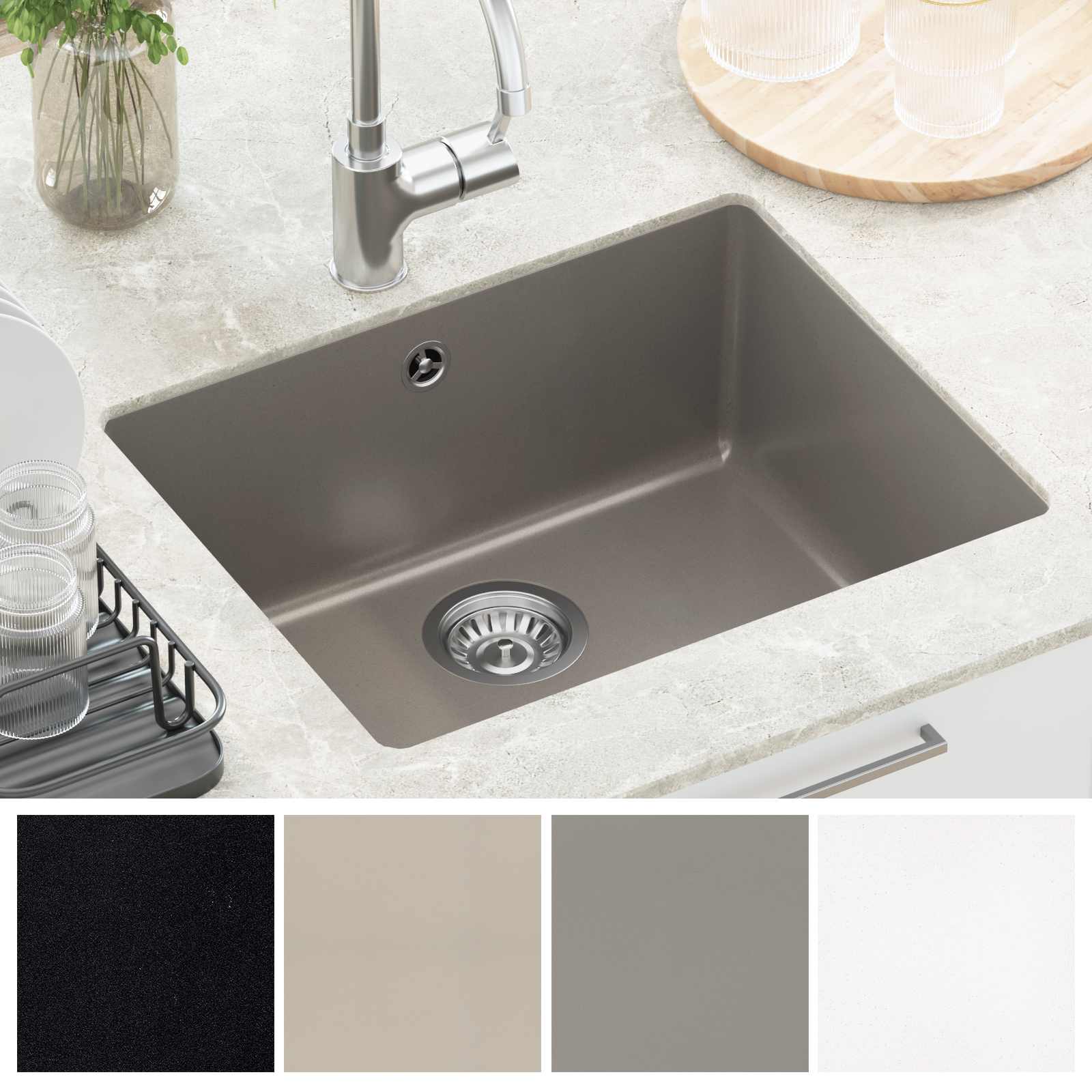 Umivalnica Siva 530 x 460 mm 80% Kvarc in 20% Smola - slika 5