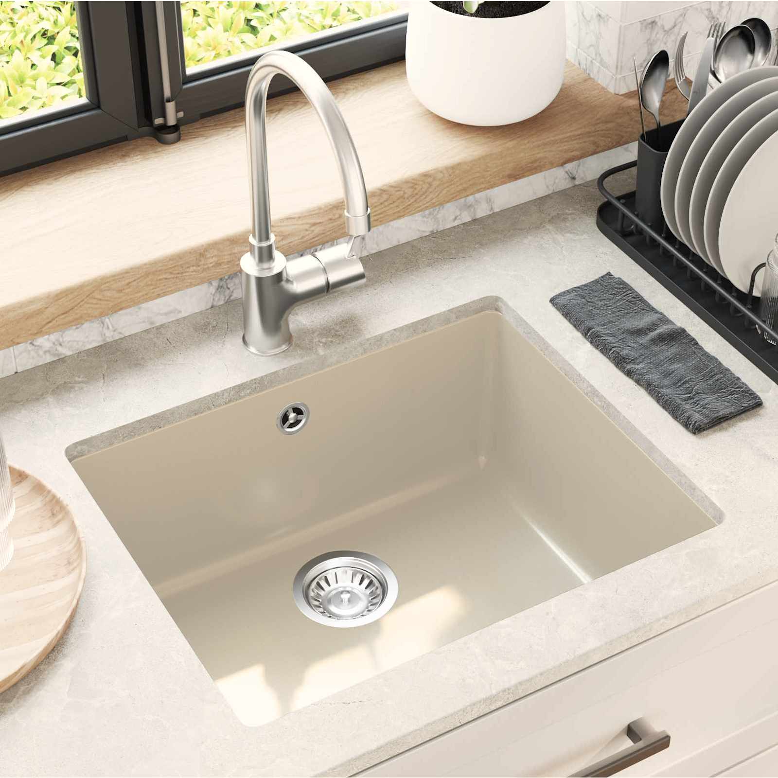 vidaXL Umivalnica Bež 530 x 460 mm 80% Kvarc in 20% Smola