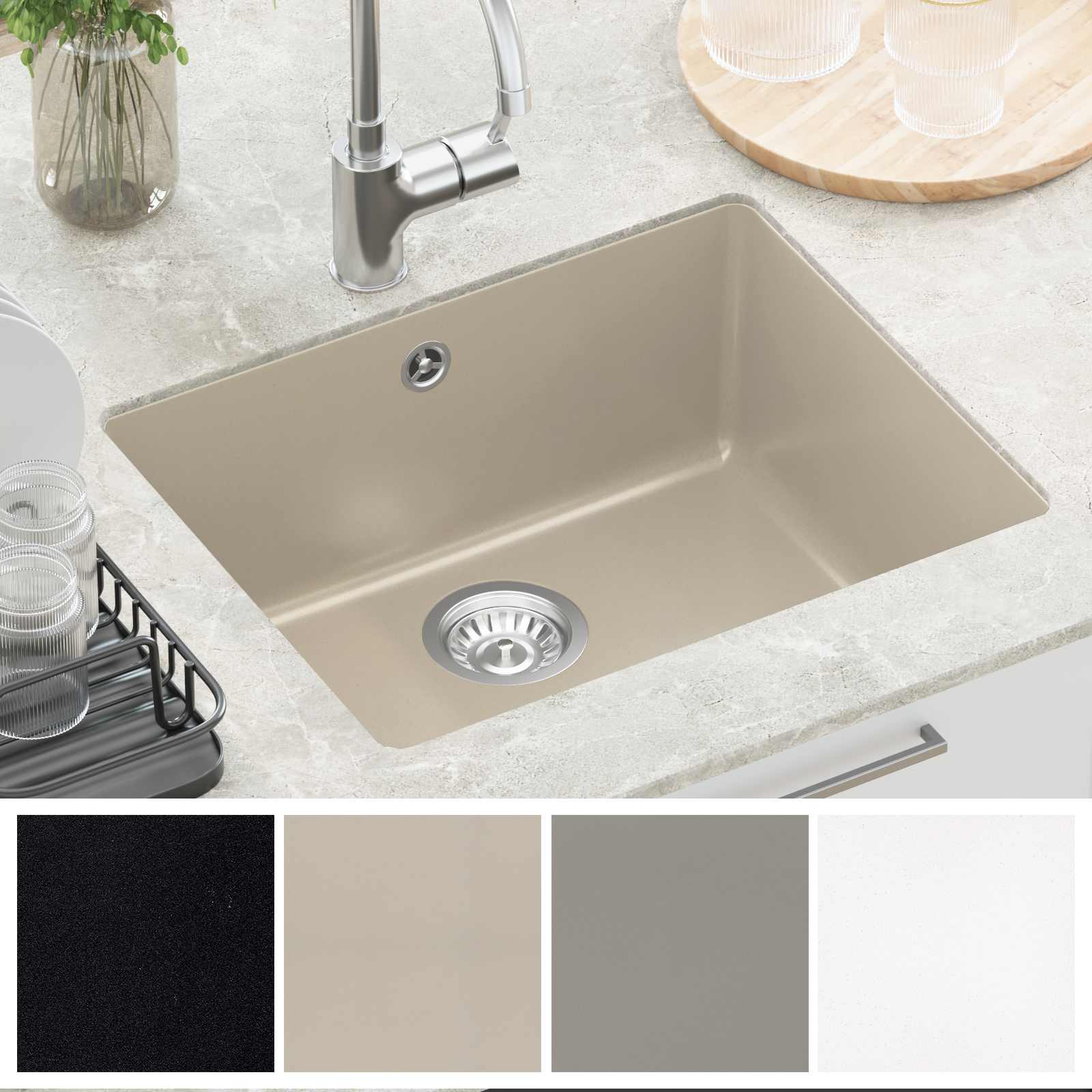 vidaXL Umivalnica Bež 530 x 460 mm 80% Kvarc in 20% Smola - slika 5