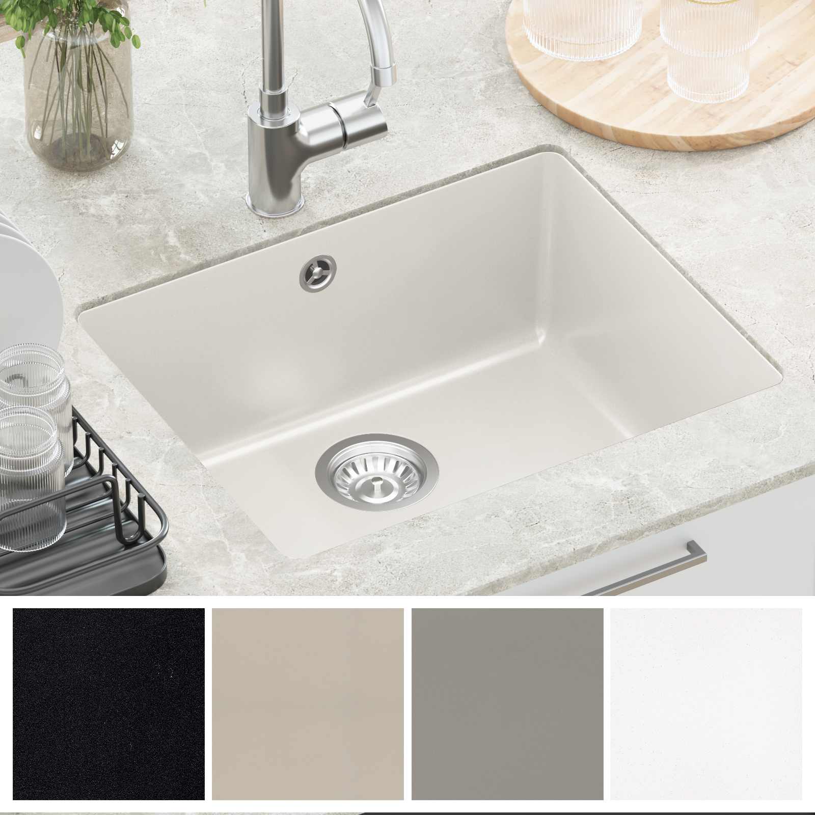 vidaXL Umivalnica Bela 530 x 460 mm 80% Kvarc in 20% Smola - slika 5