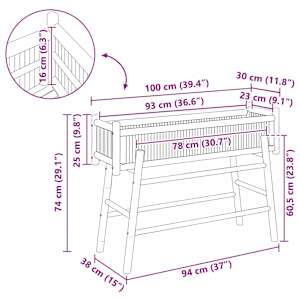 Zahradní květináč s držákem Přírodní 100 x 38 x 74 cm Bambus - obrázek 8
