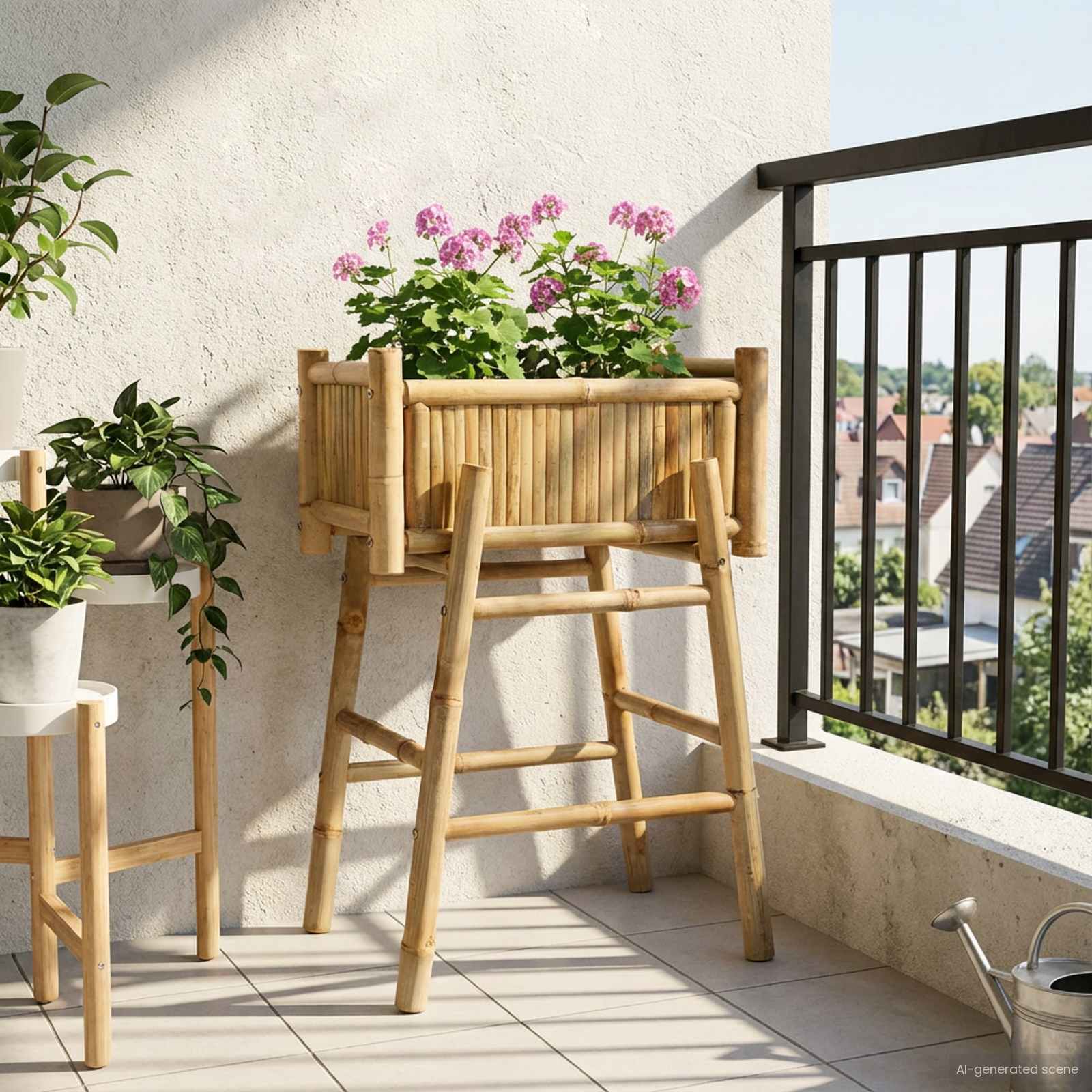 vidaXL Ghiveci pentru Grădină cu Suport natural 50 x 38 x 74 cm Bambus