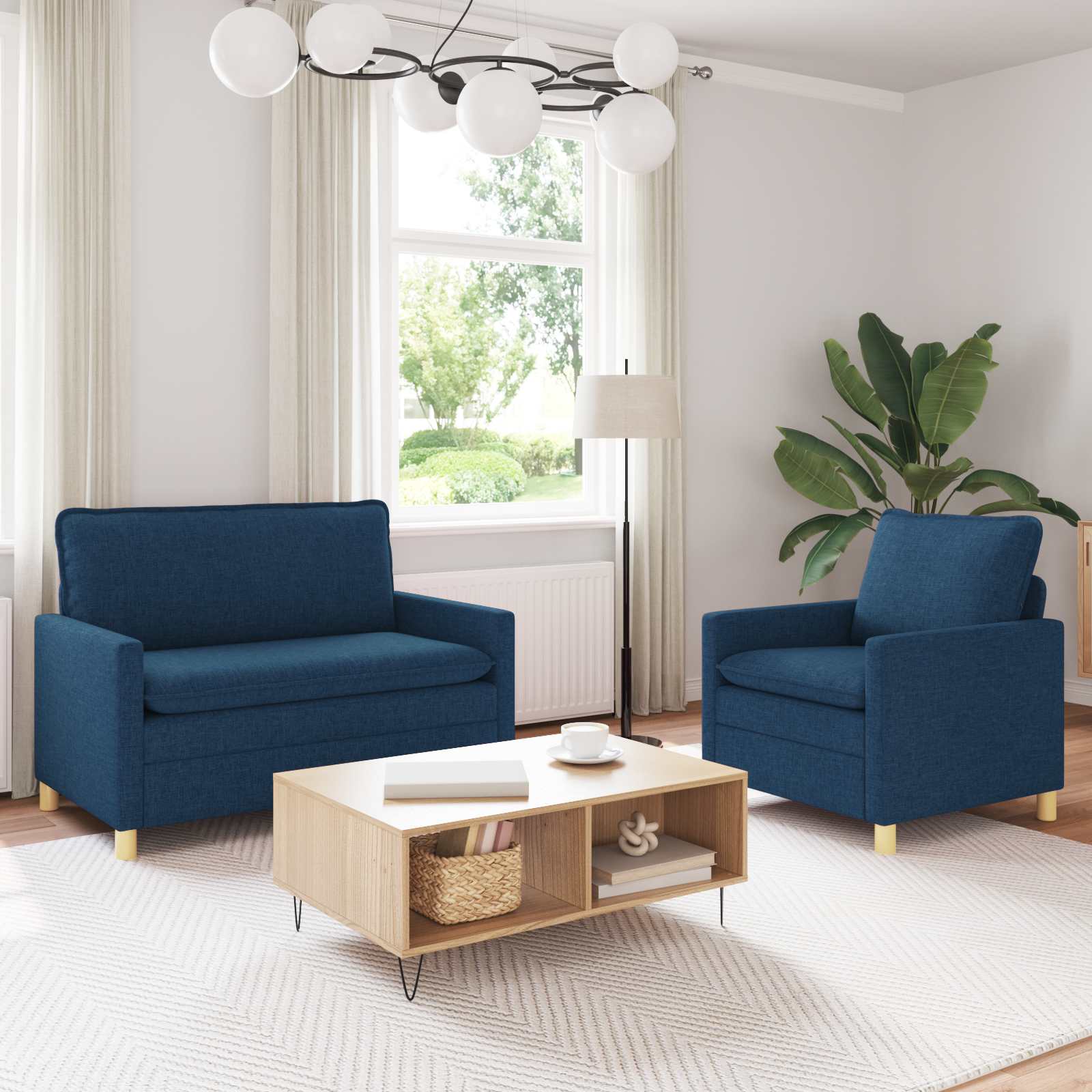 vidaXL Sofa Set 2 stk. Blau Stoff
