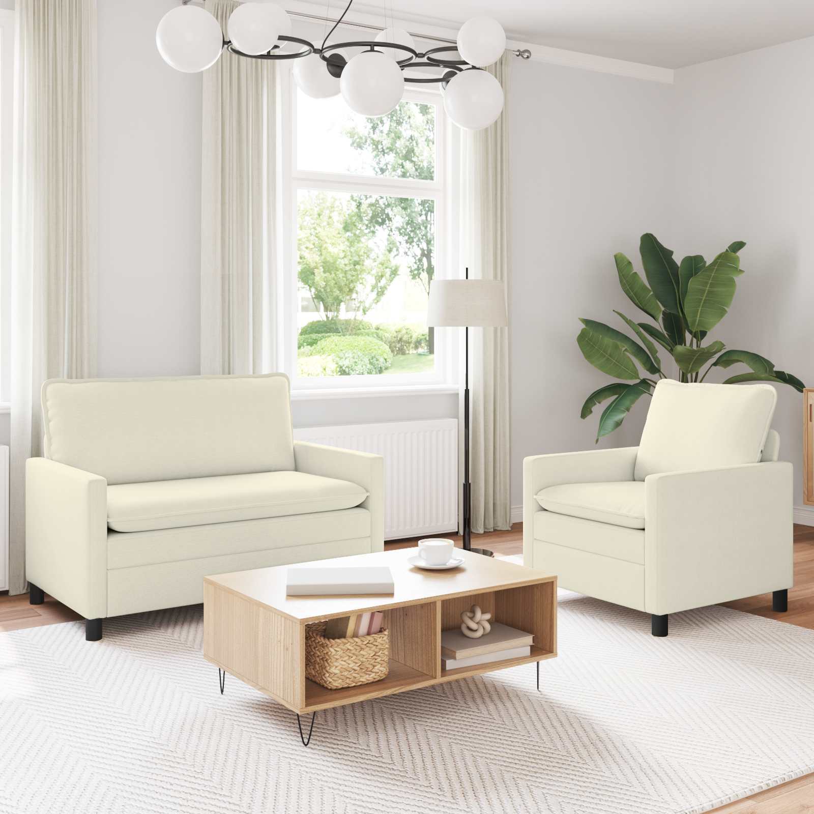 Set pohovek 2 pcs Krémová Textil