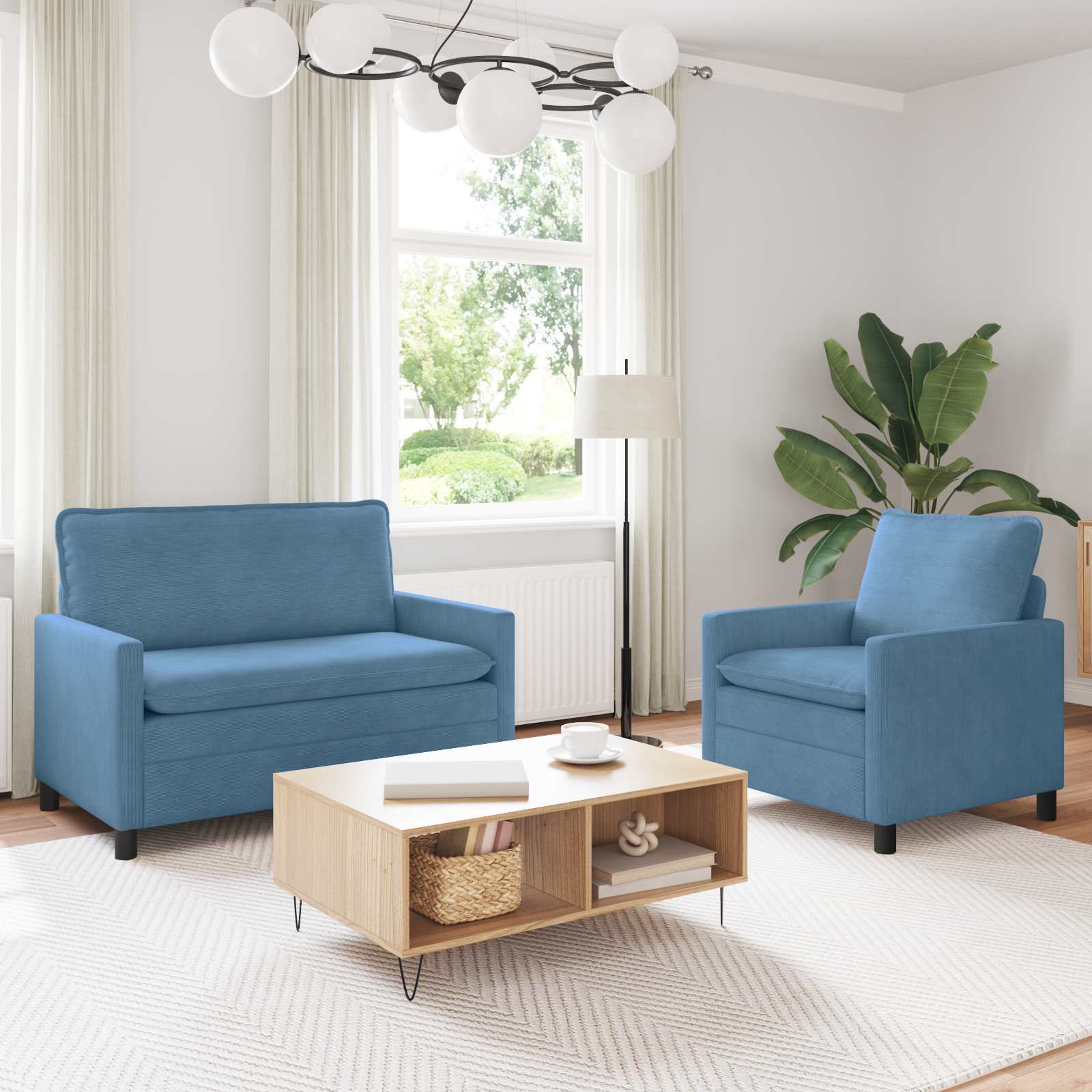Set pohovek 2 pcs Modrá Textil