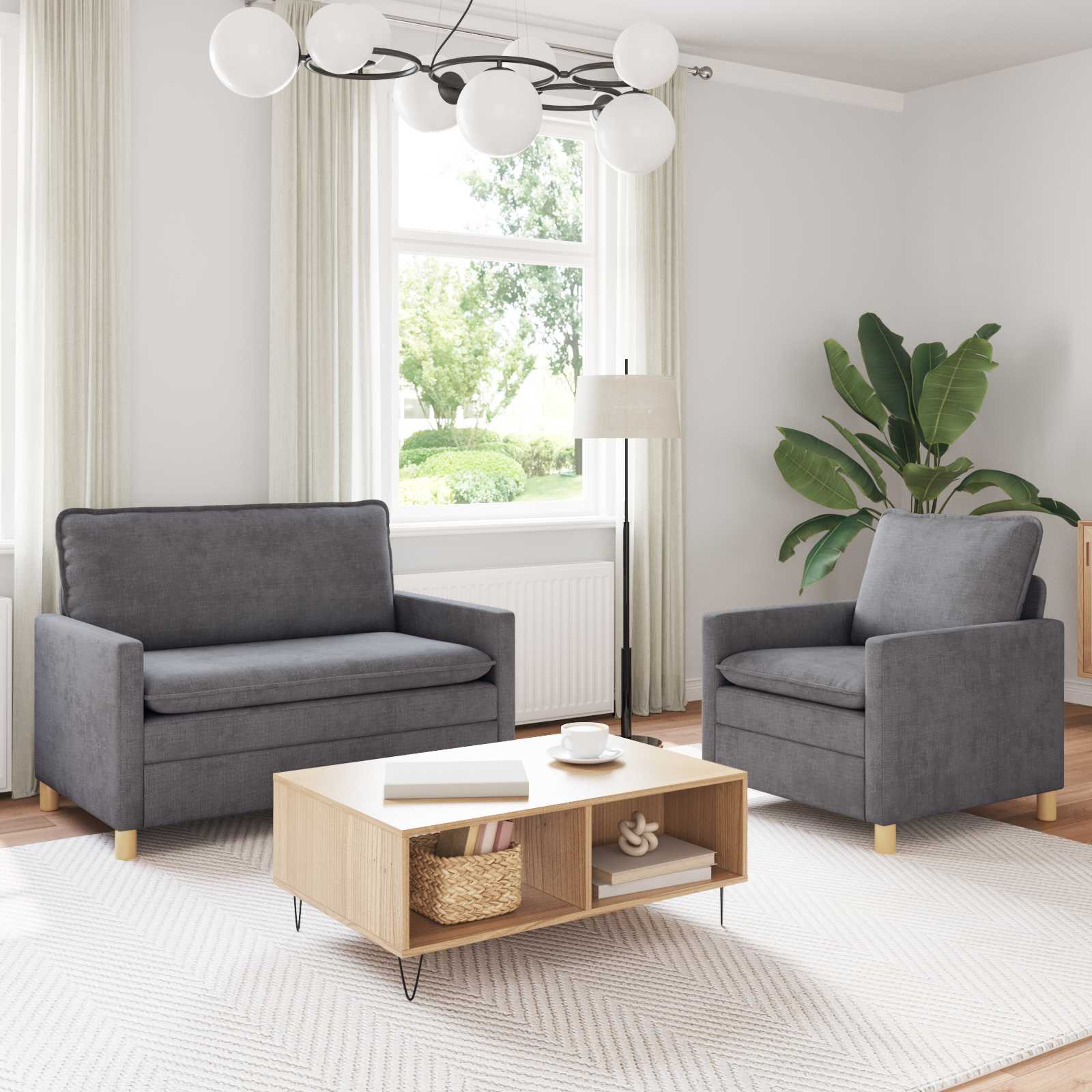 Set pohovek 2 pcs Světle šedá Polyester