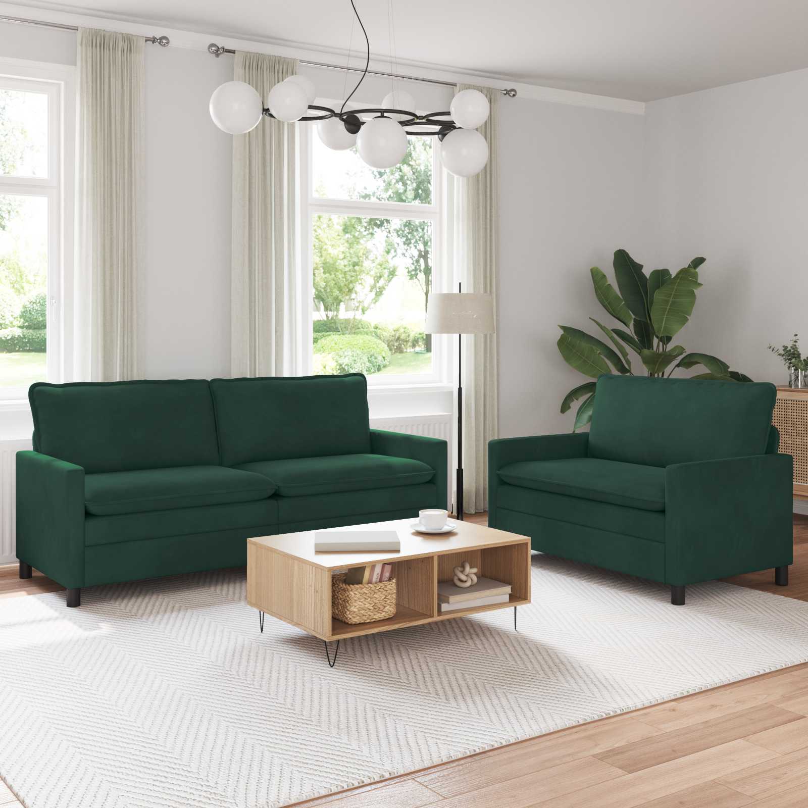 vidaXL Set de canapea 2 pcs Verde închis Catifea