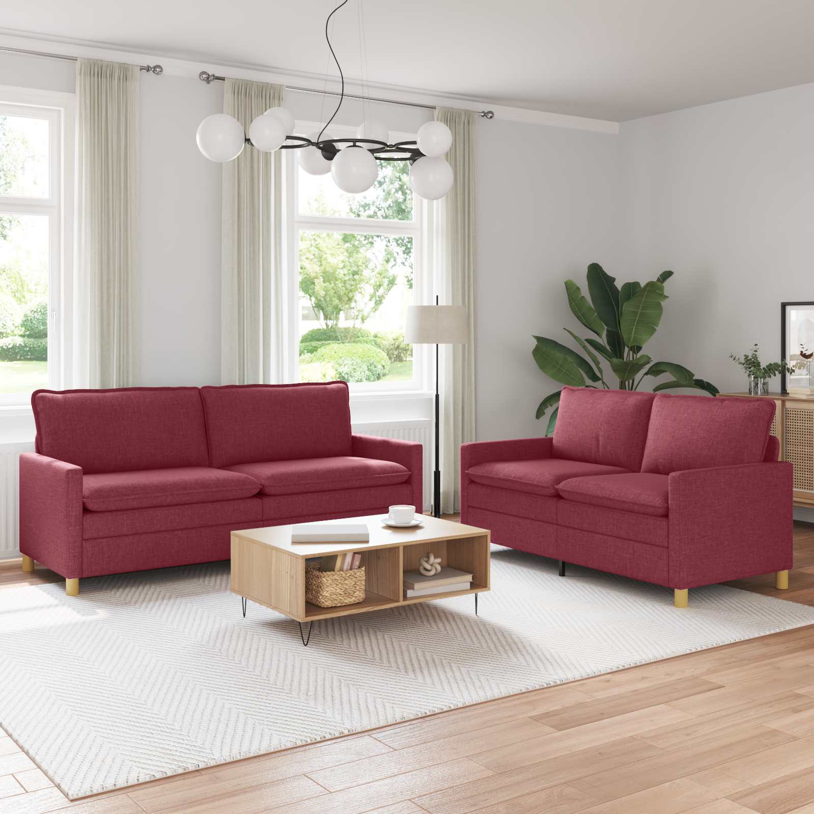 vidaXL Sofa Sæt 2 stk. Vinrød Stof