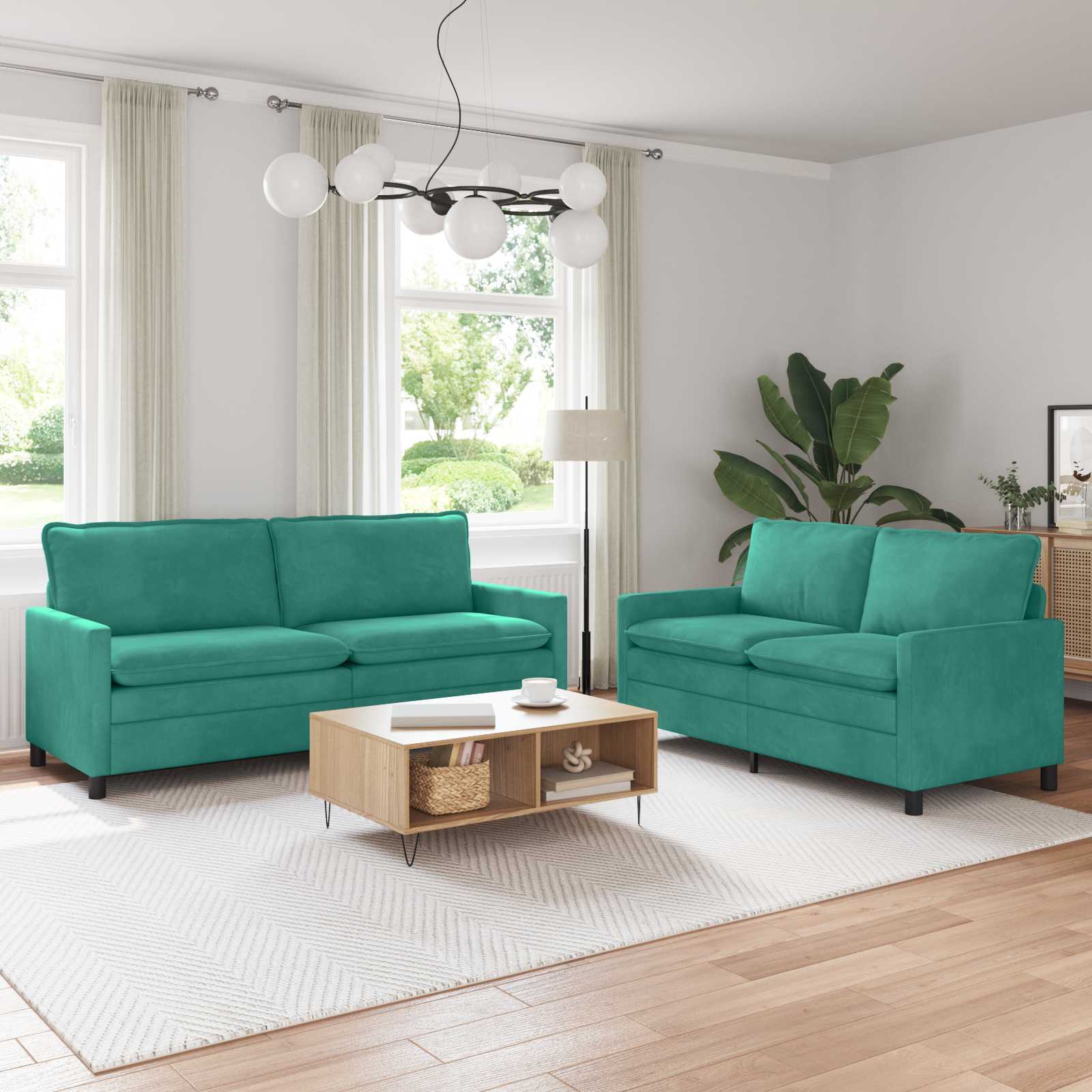 Bankstel 2 pcs Turquoise Fluweel