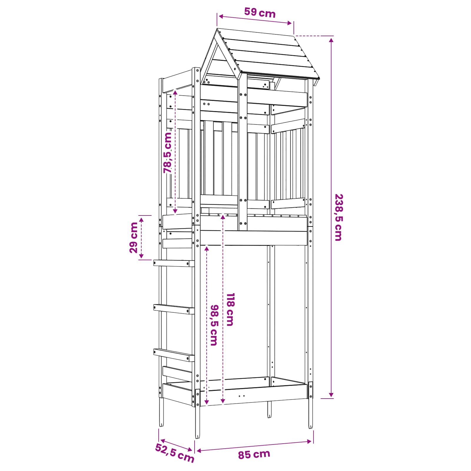 Igralna stolpnica Rjava 52,5 x 85 x 238 cm Masivno borovo les - slika 7