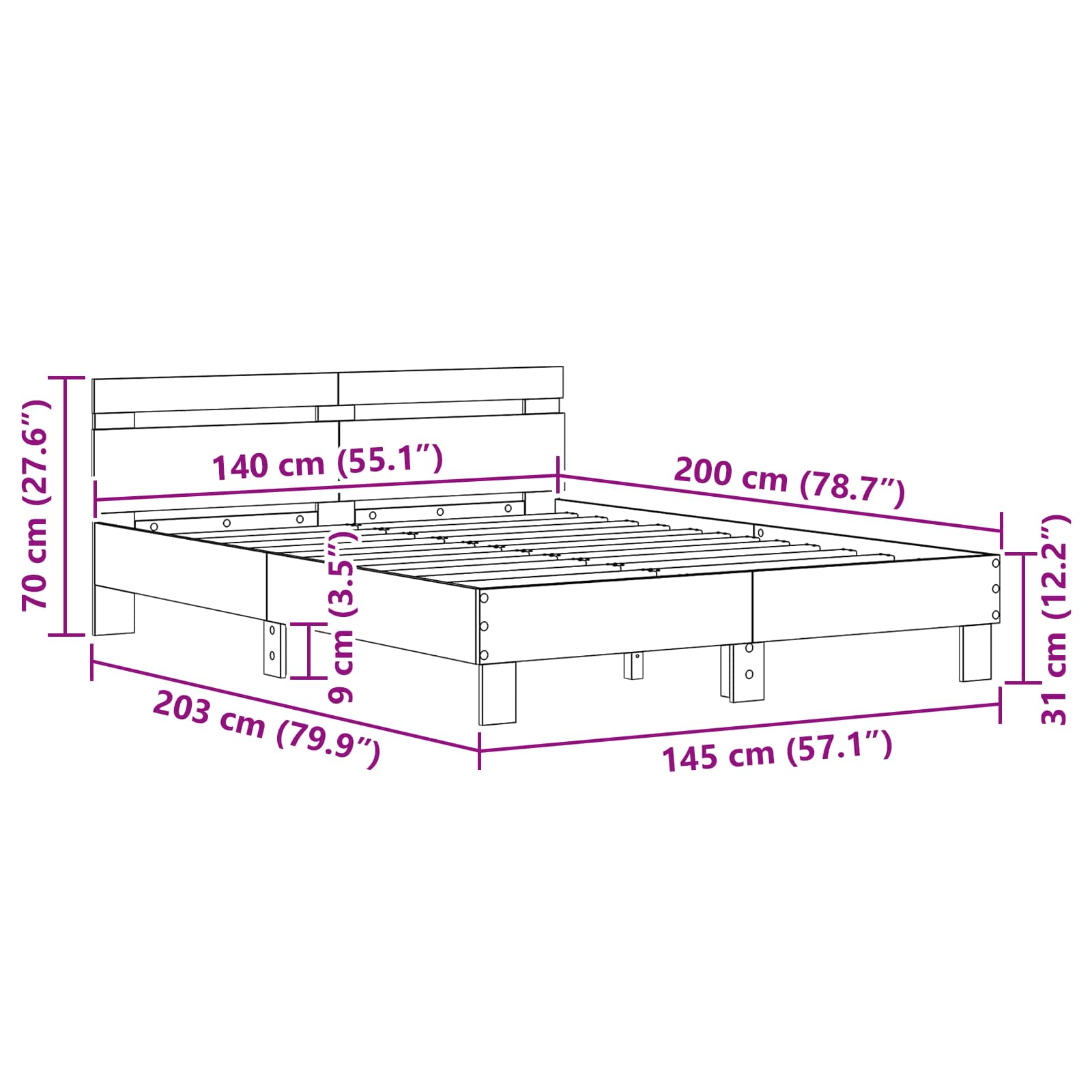 Sengestamme Svart Eik 140 x 200 cm Konstruert tre - Bilde 9