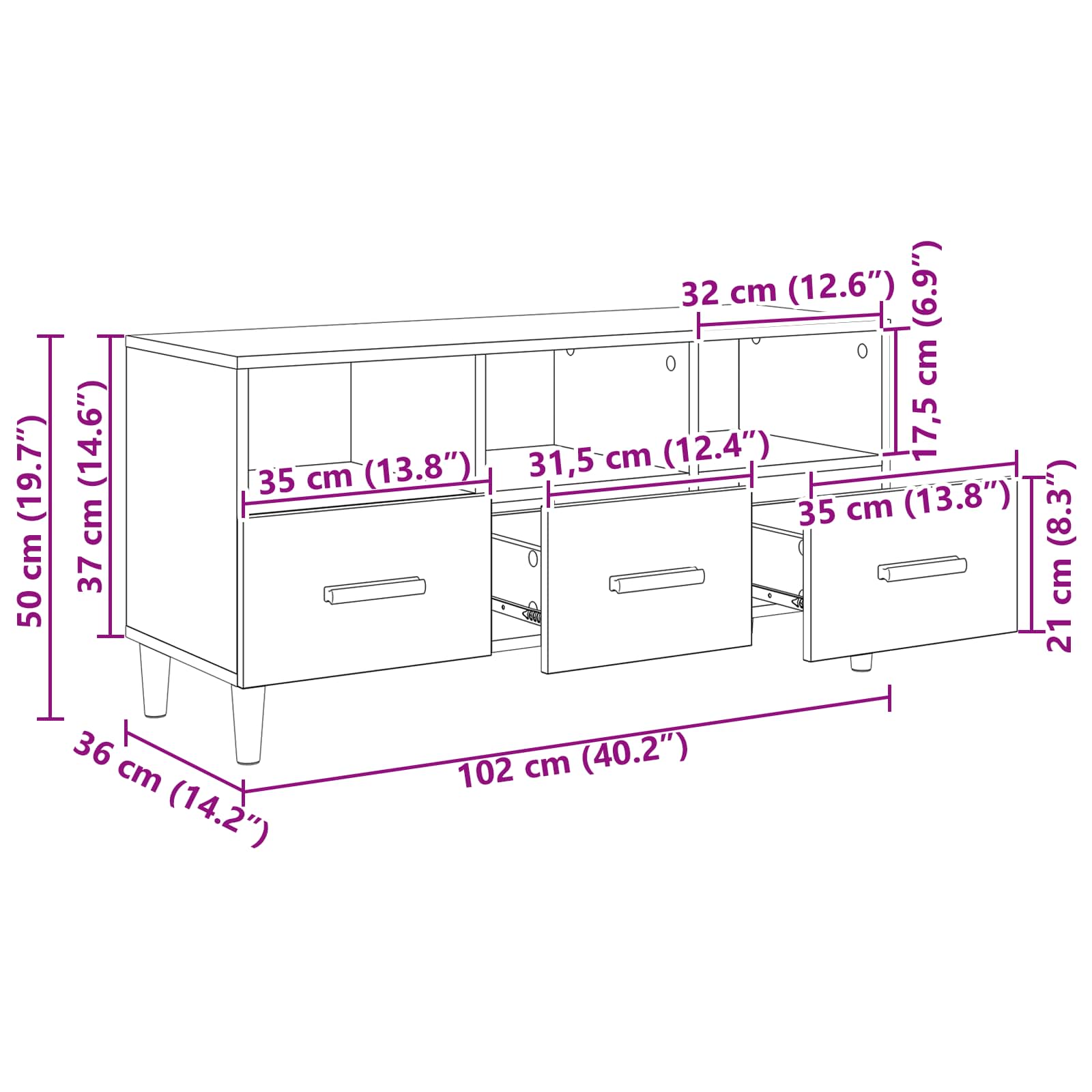 TV omarica Črna Orehovina 102 x 35,5 x 50 cm Konstruiran les - slika 9