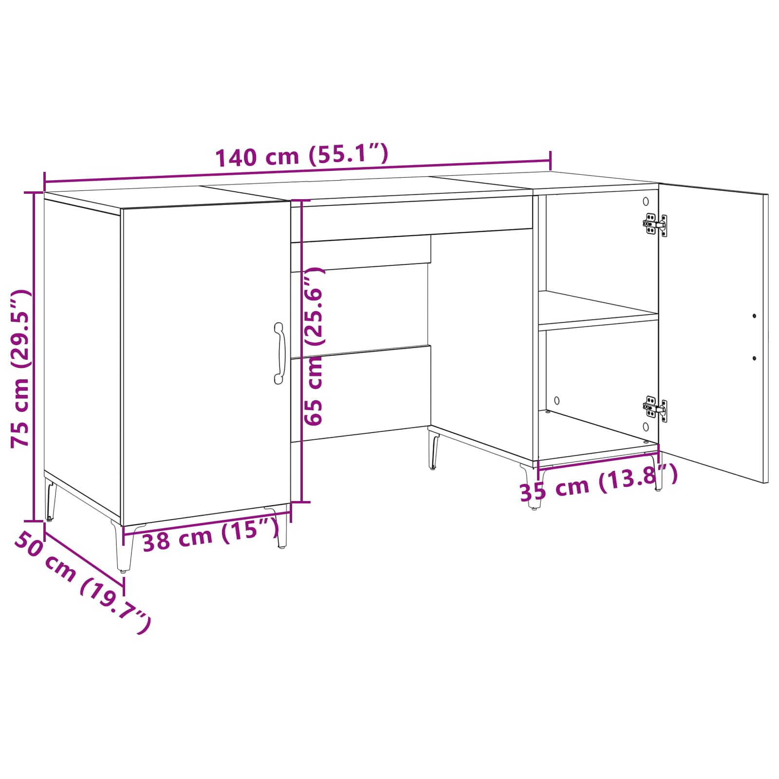 Galds ar durvīm Vecs koks 140 x 50 x 75 cm Inženierijas koks