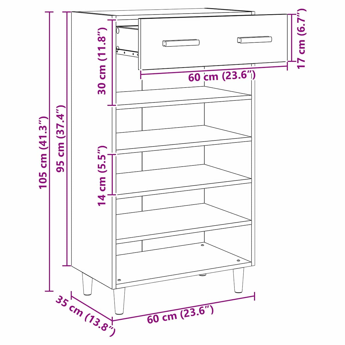 Sko skab 60 x 35 x 105 cm Konstrueret træ - Billede 10