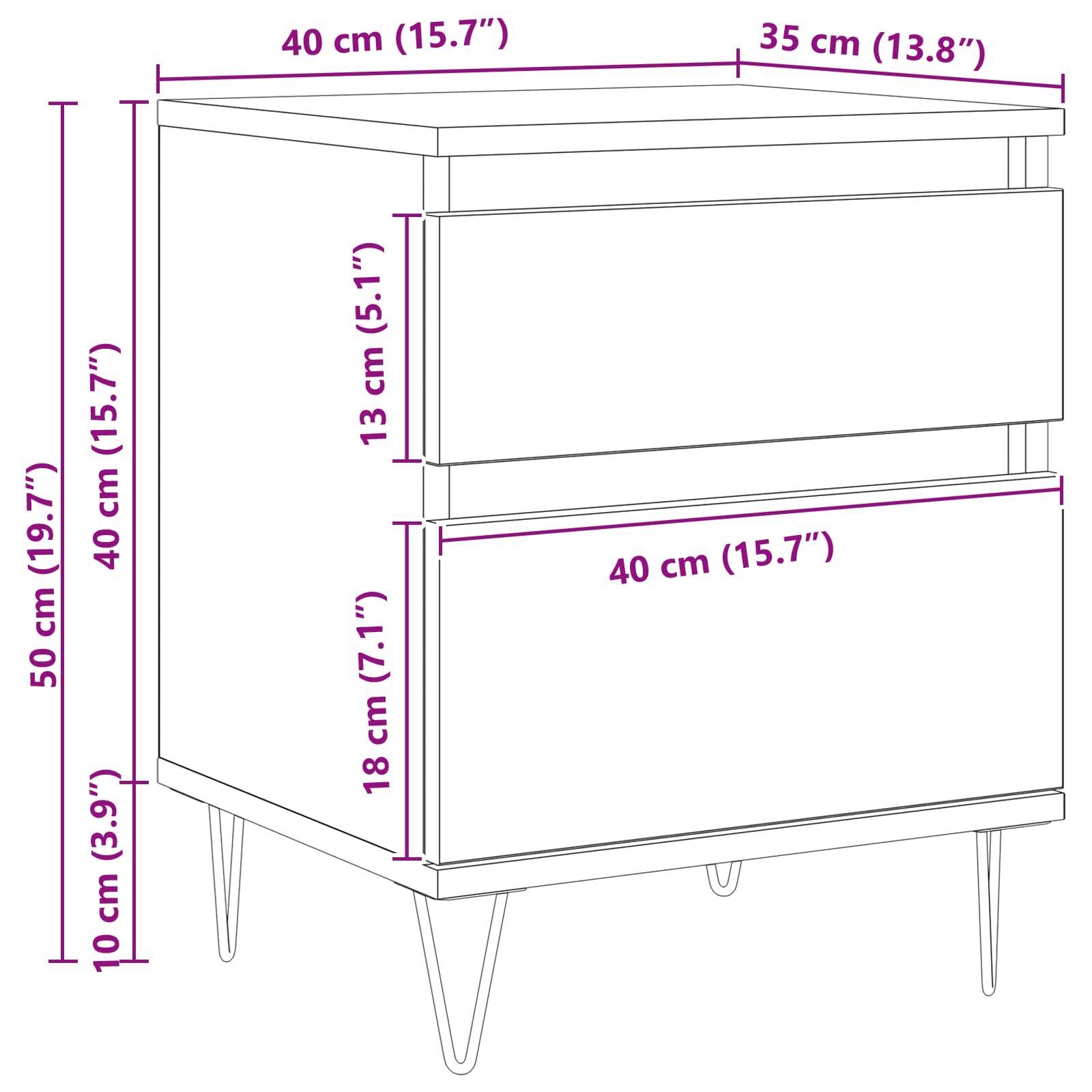 Шкаф за легло Черния дъб 40 x 35 x 50 см Инженерно дърво - Image 10