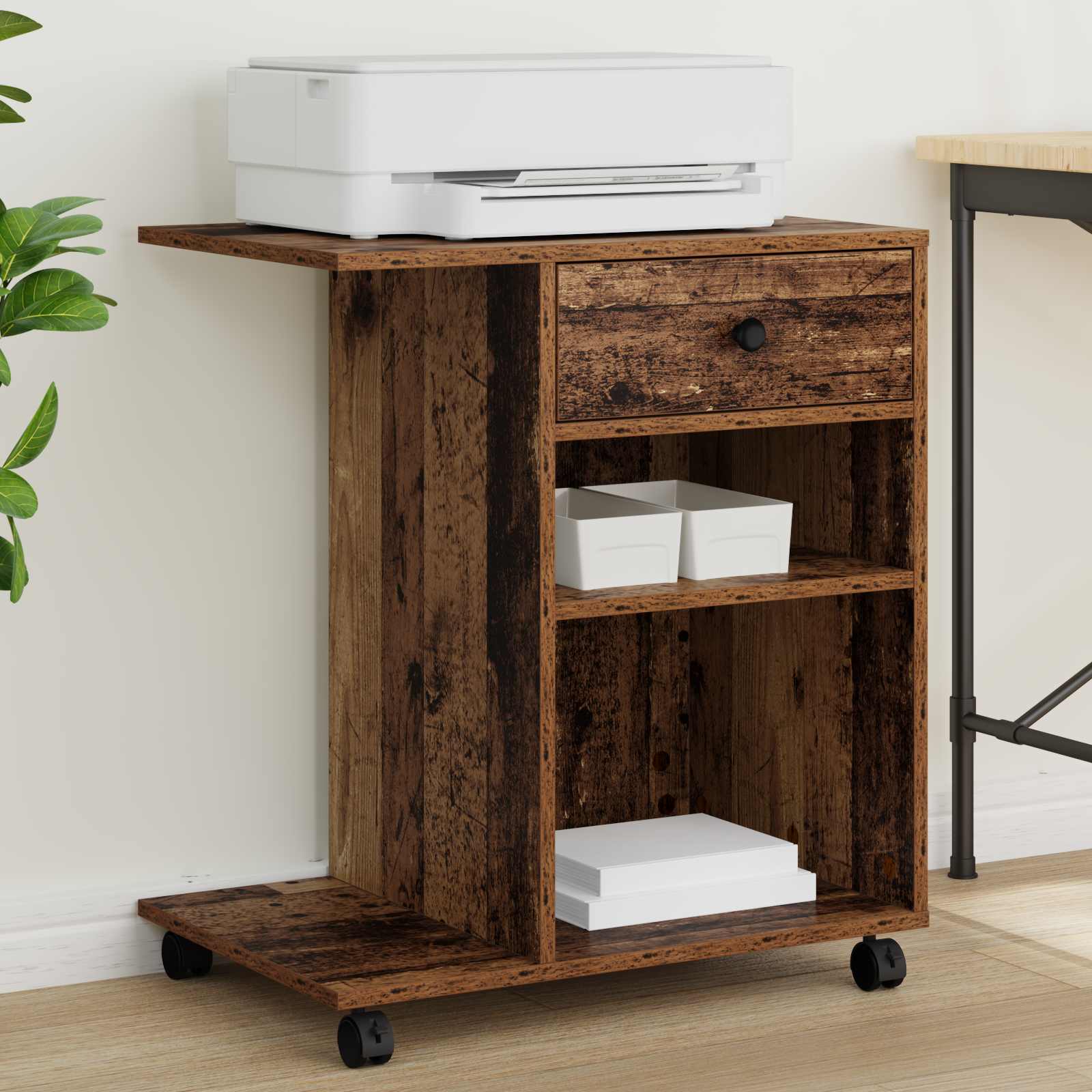 vidaXL Suport pentru imprimantă cu sertar Lemn vechi 60 x 40 x 68.5 cm