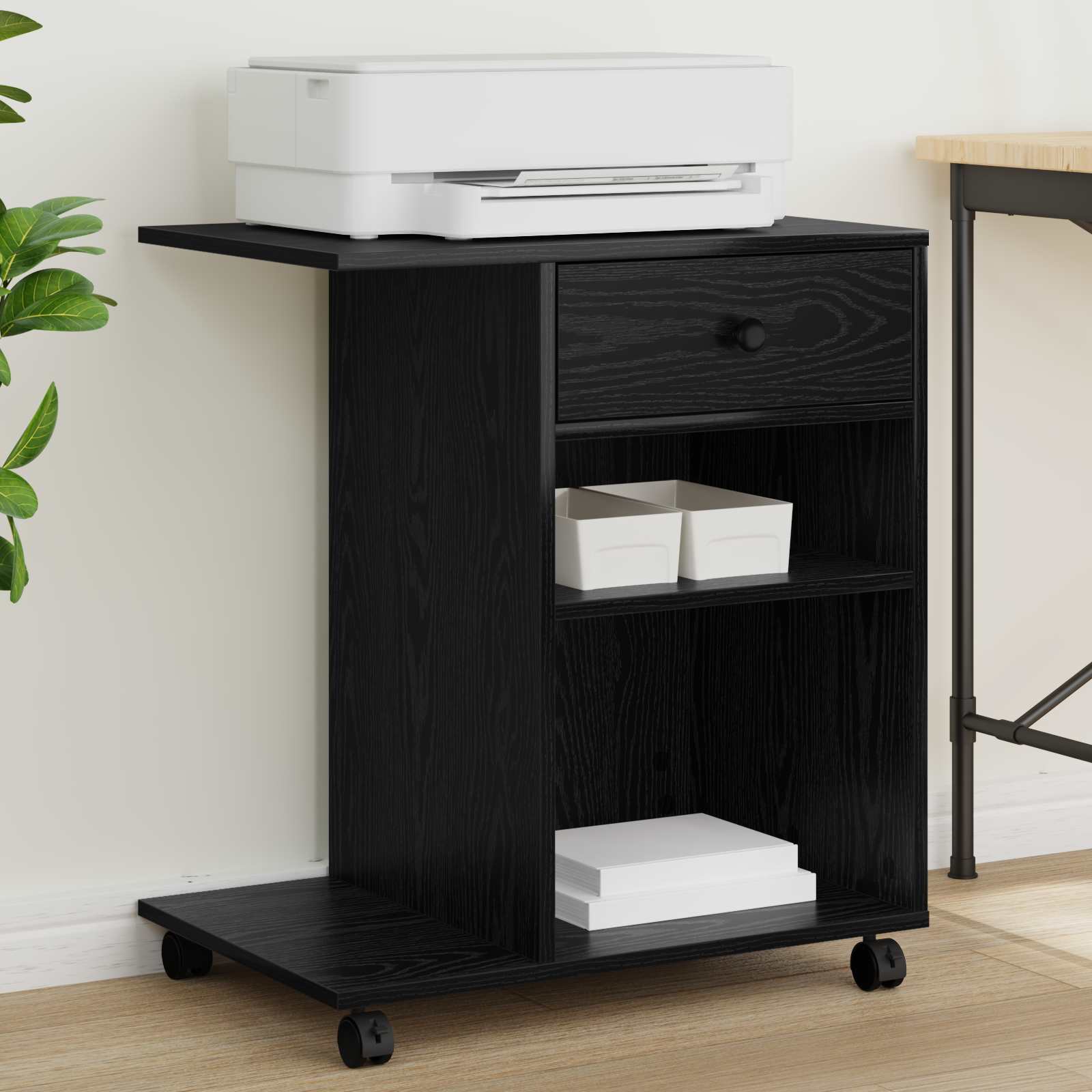 vidaXL Druckerständer Uni Schwarz Eichen-Optik 60 x 40 x 68.5 cm