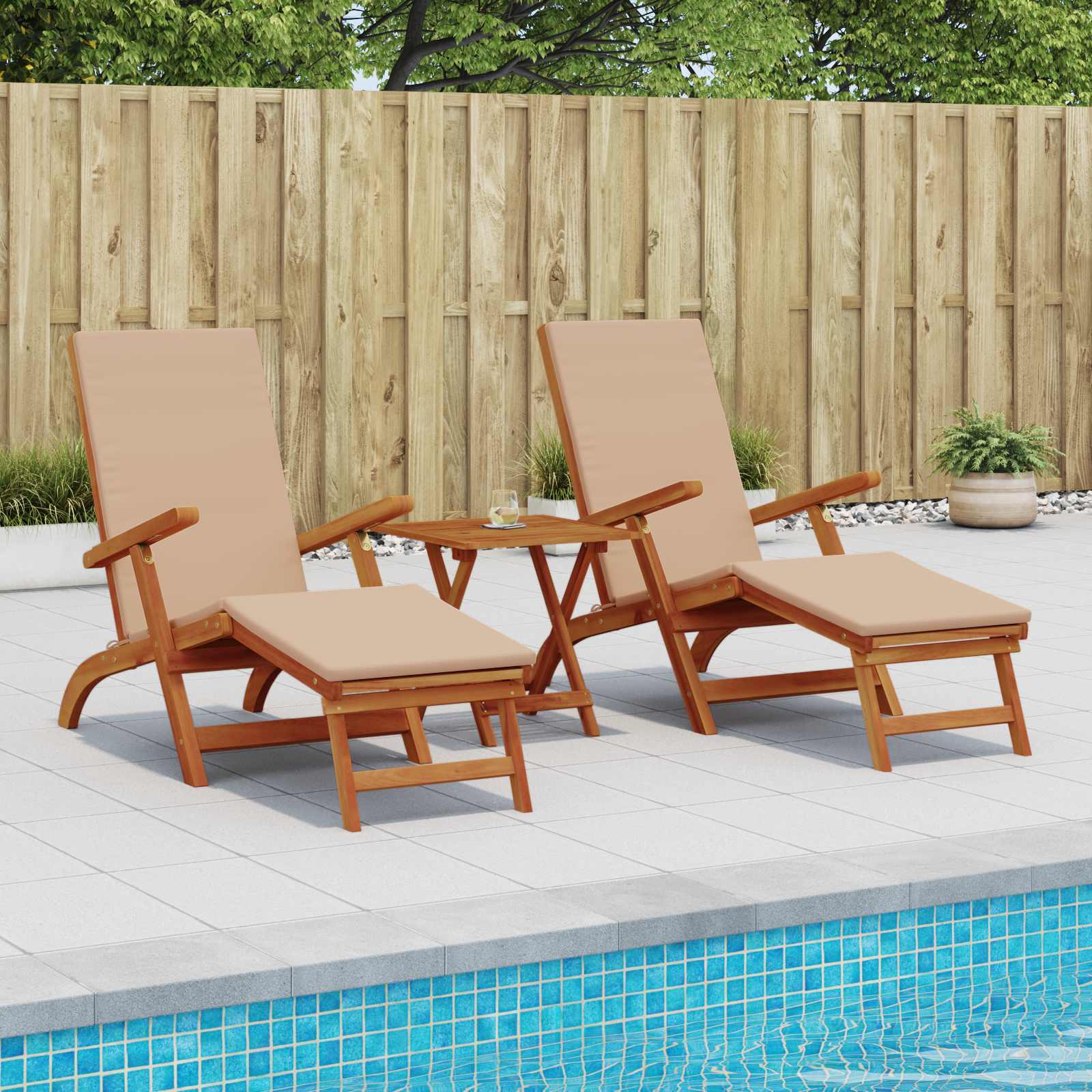 vidaXL Reclining och F&auml;llbar Solstol 3 pcs Taupe Massivt Akaciatr&auml;
