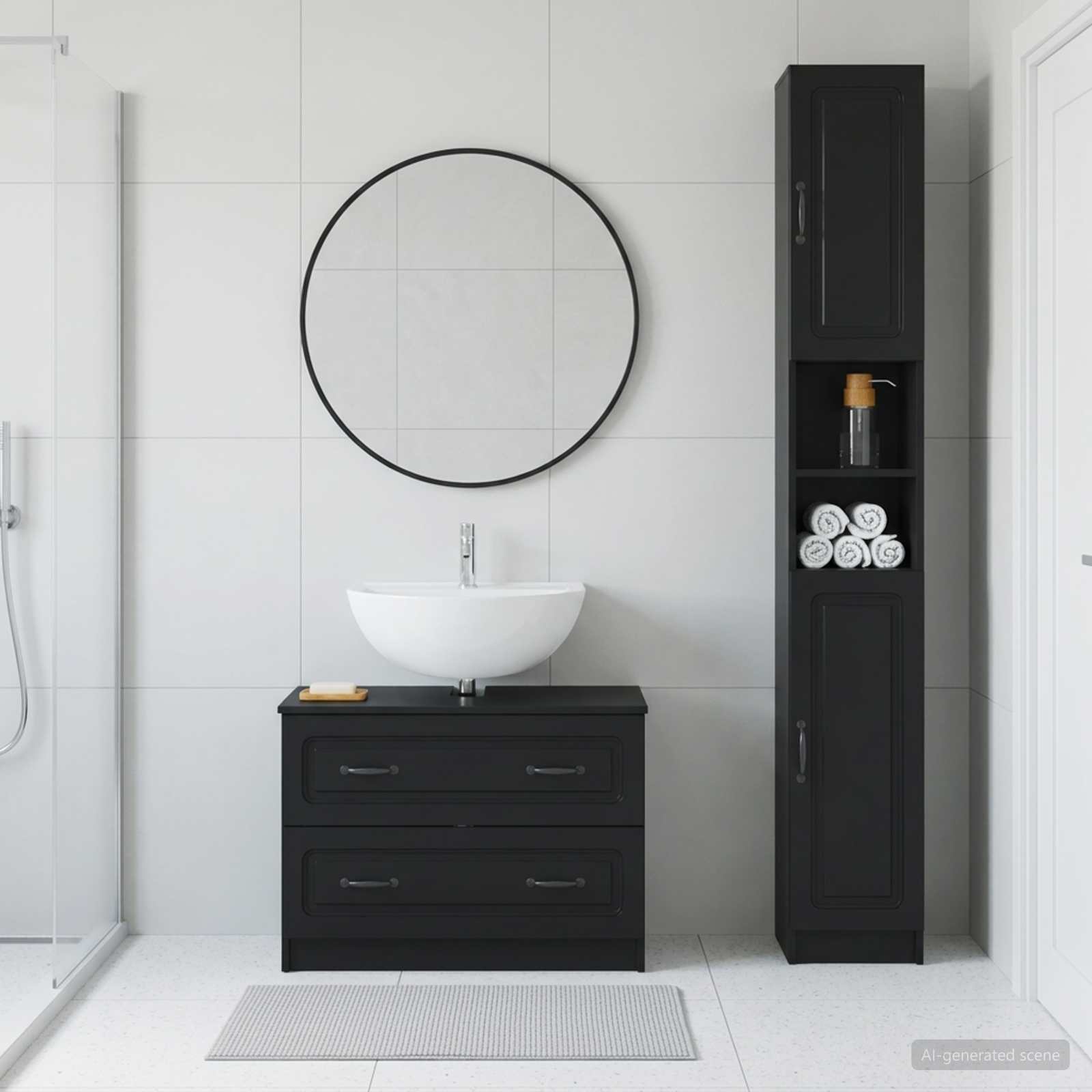 vidaXL 2-teiliges Badezimmer Schrank Set UTRECHT Schwarz Holzwerkstoff