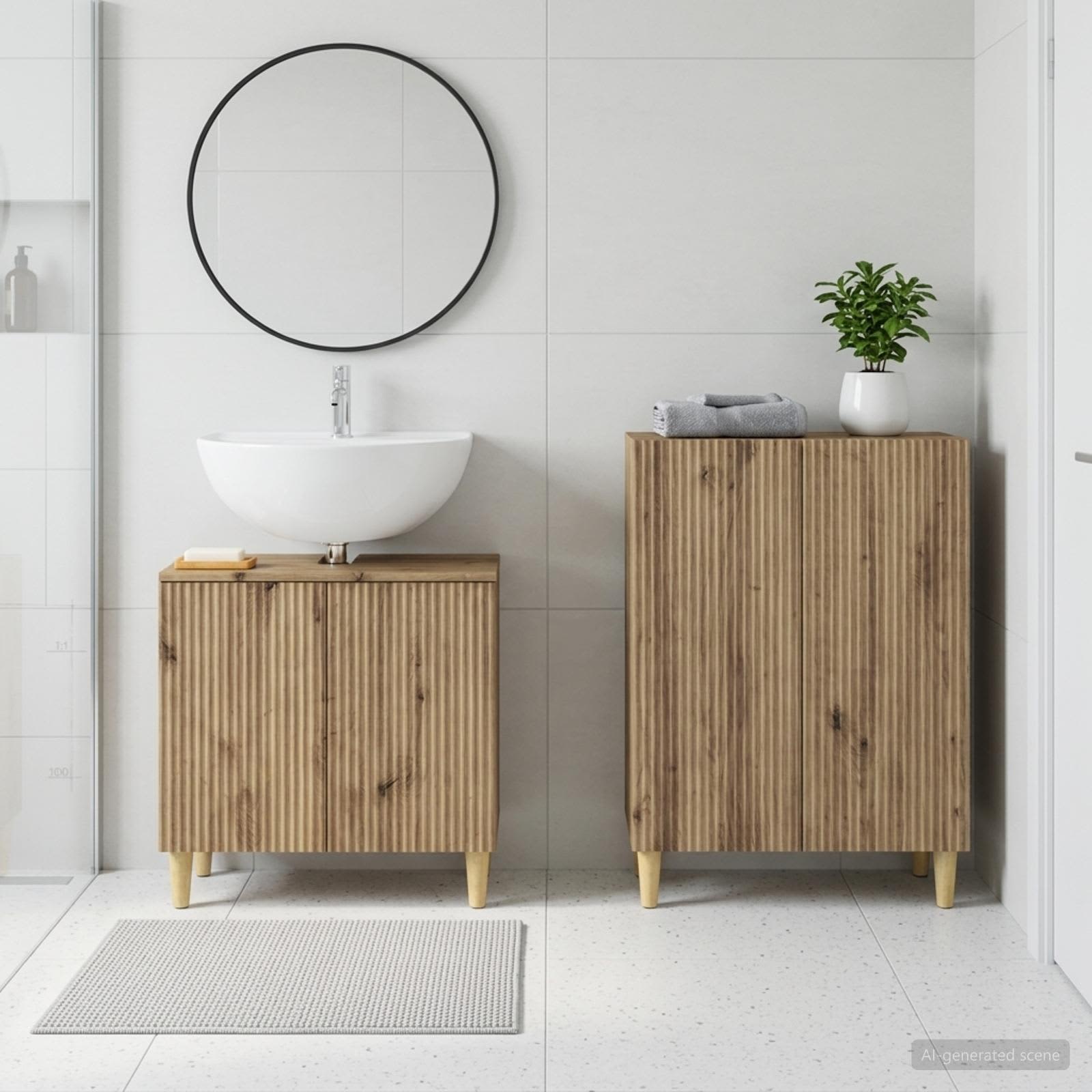 2-delige Badkamerkast Set ARNHEM Artisanaal eiken Bewerkt hout