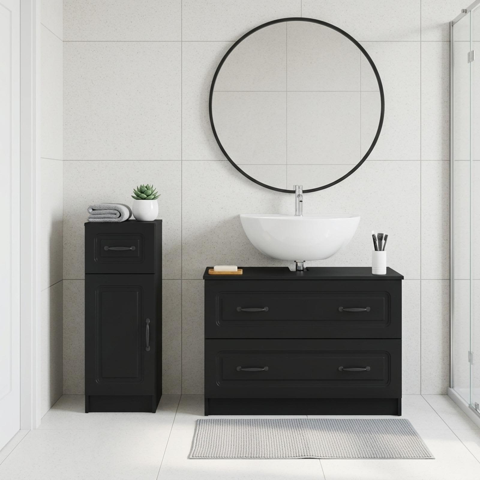 vidaXL 2-teiliges Badezimmer Schrank Set UTRECHT Schwarz Holzwerkstoff