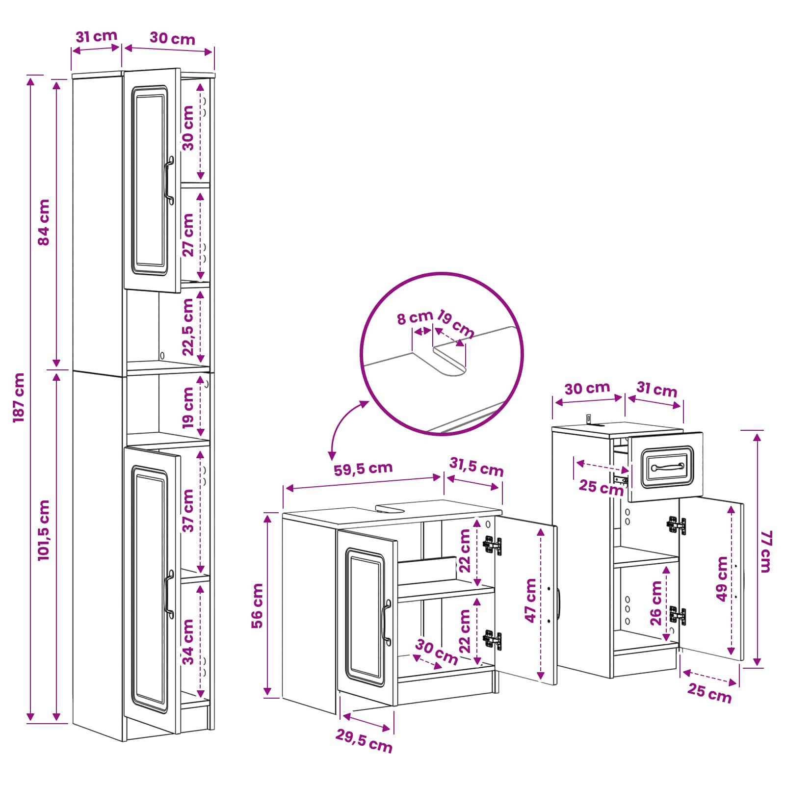 vidaXL 3-teiliges Badezimmer-Schranksystem UTRECHT Schwarz – Bild 10