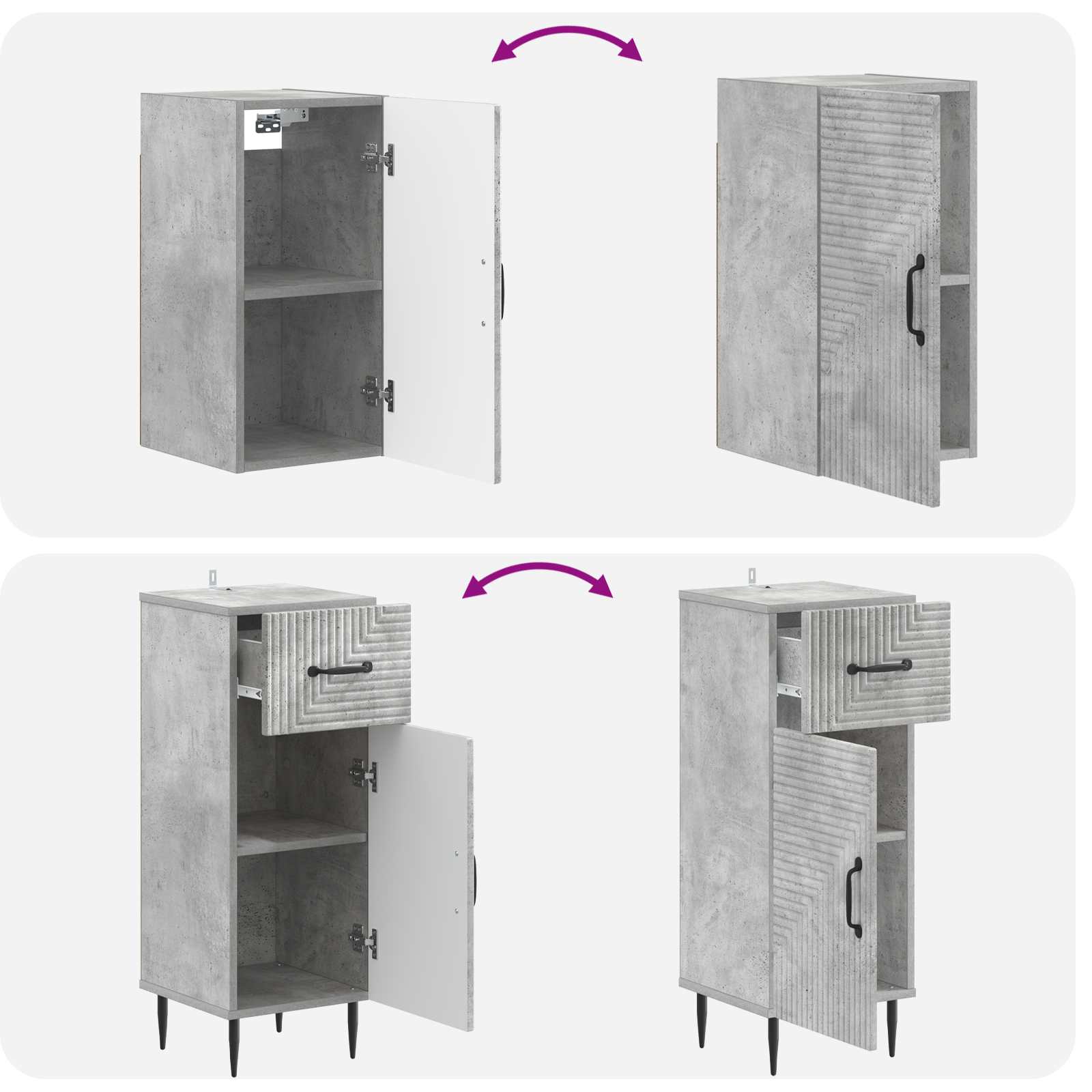 vidaXL 4-teiliges Badezimmer-Schrank-Set HAARLEM Betongrau – Bild 8