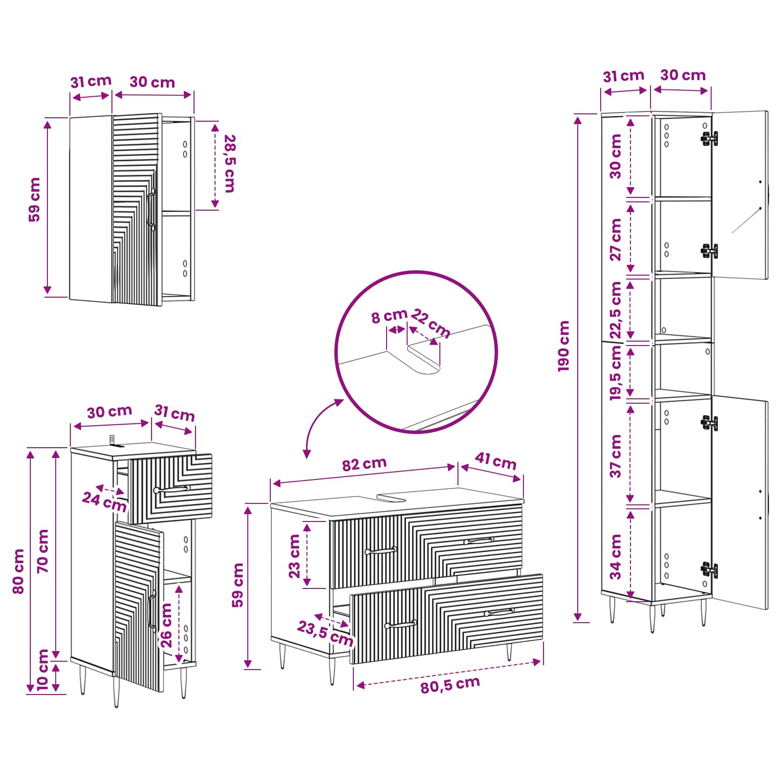 vidaXL 4-teiliges Badezimmer-Schrank-Set HAARLEM Betongrau – Bild 11