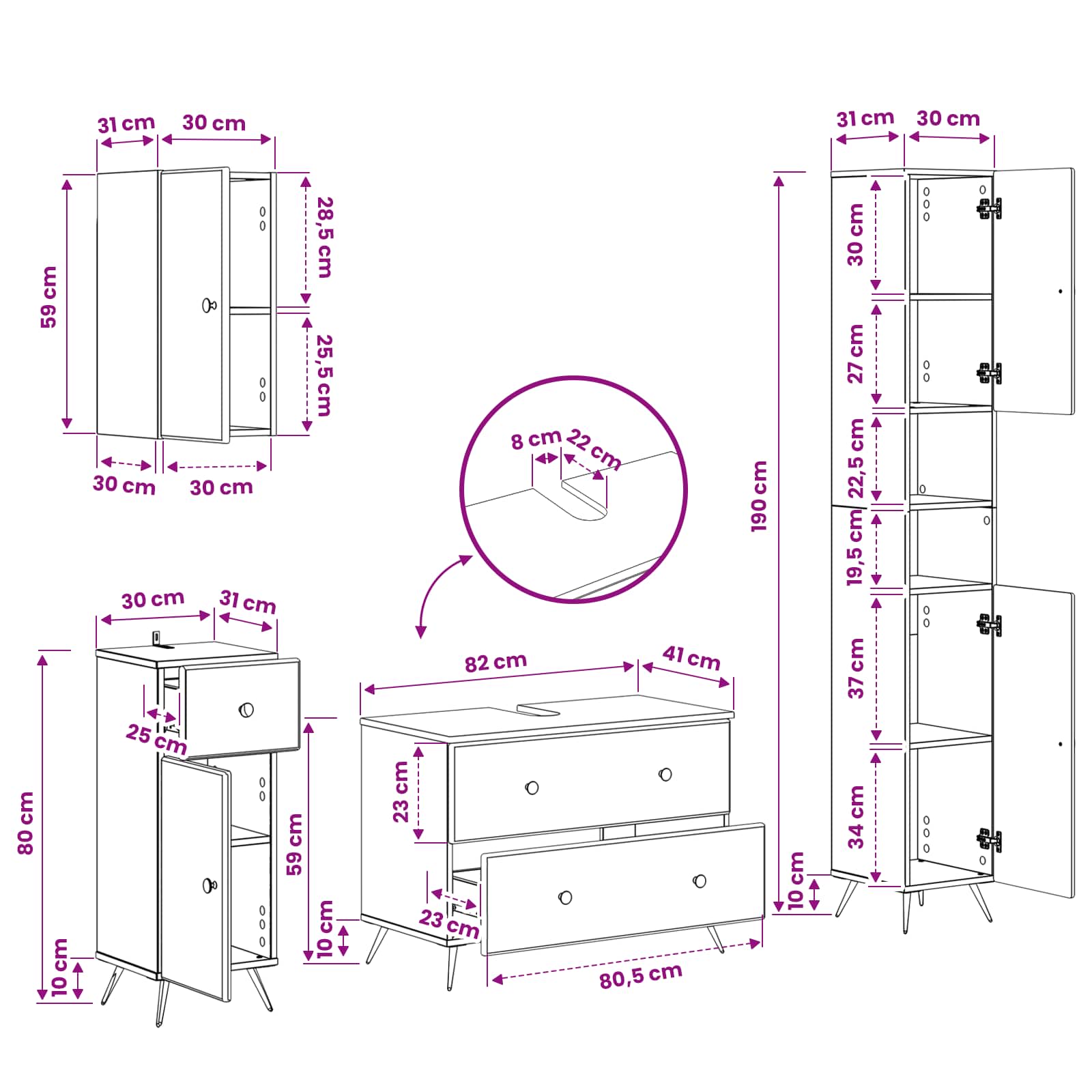 vidaXL 4-teiliges Badezimmer-Schrank-Set BREDA Sonoma-Eiche – Bild 11