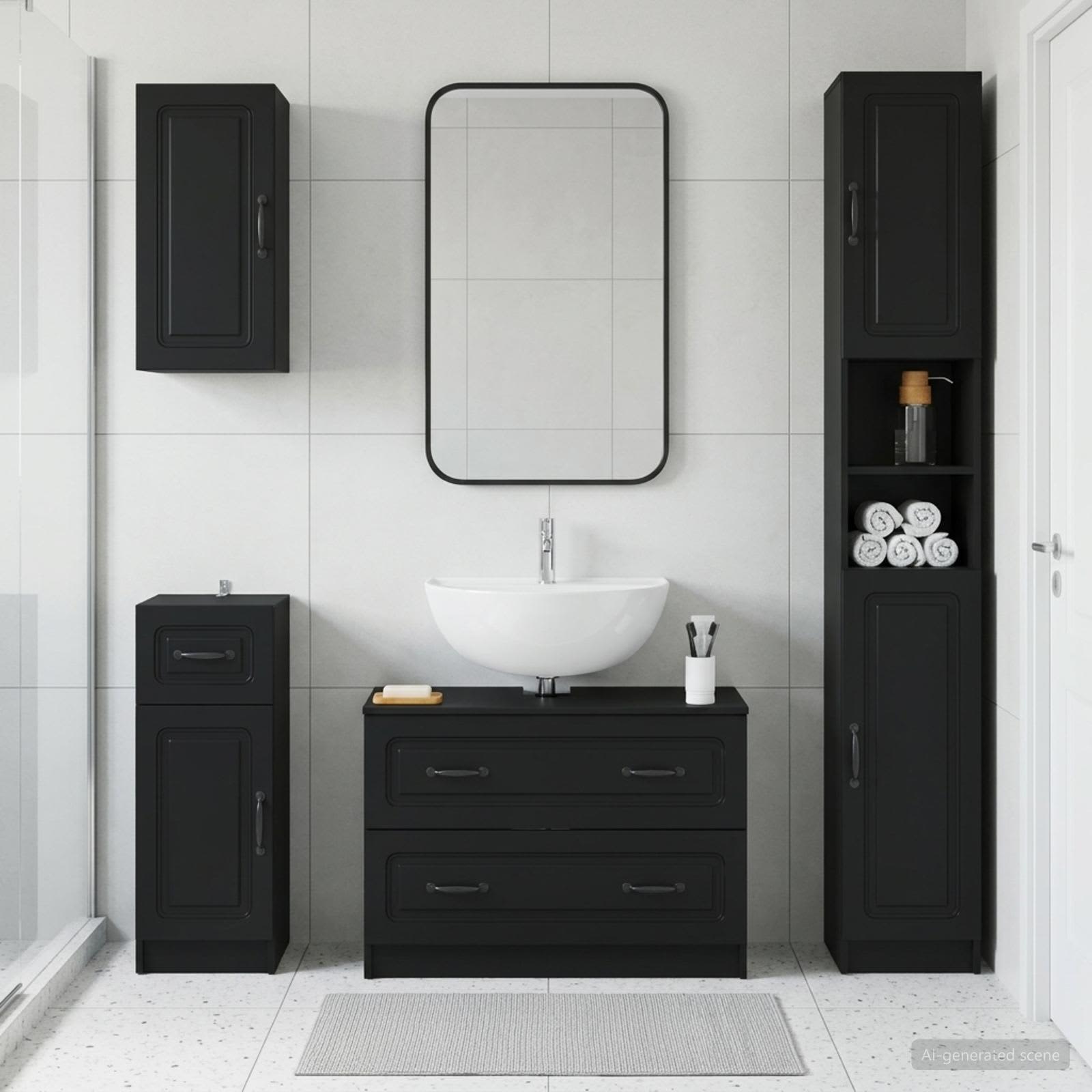 vidaXL 4-teiliges Badezimmer-Schrank-Set UTRECHT Schwarz Holzwerkstoff