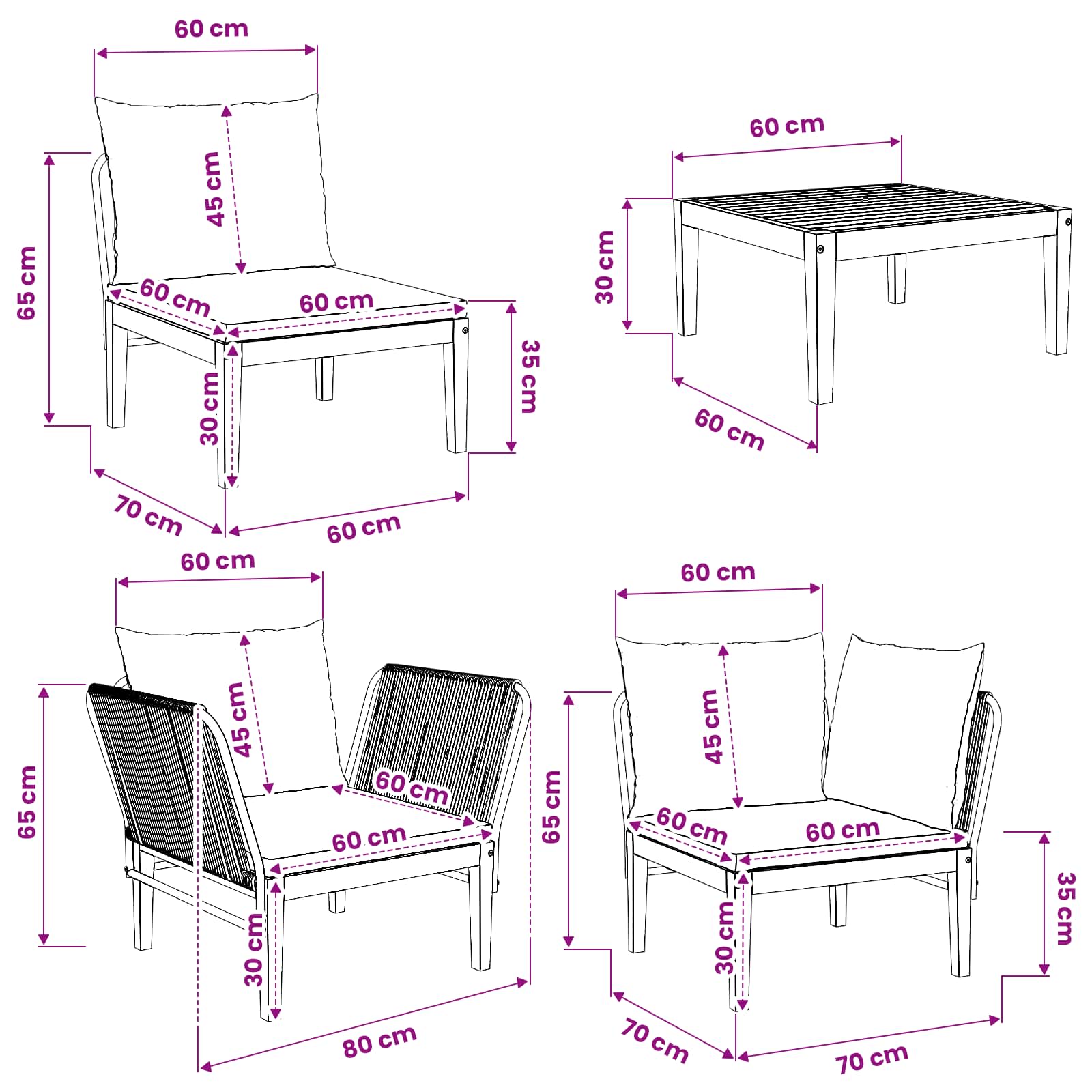 7 pcs Tuin loungeset Massief acaciahout & touw Naturel image 13