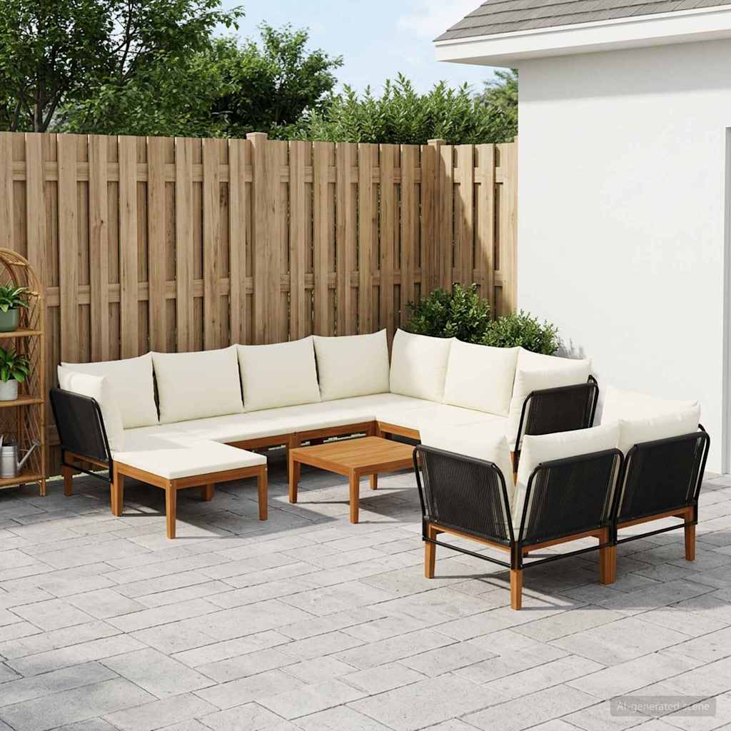 10 pcs Tuin loungeset Massief acaciahout & touw Naturel image 1