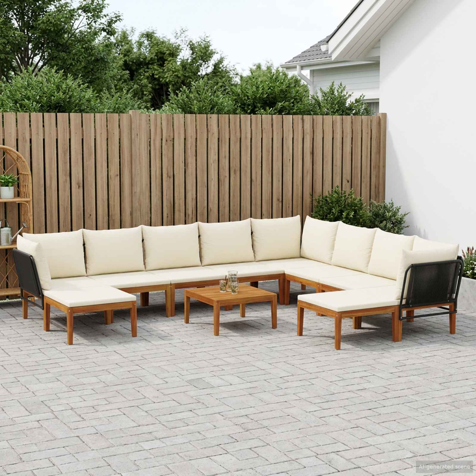 11 pcs Tuin loungeset Massief acaciahout & touw Naturel image 1