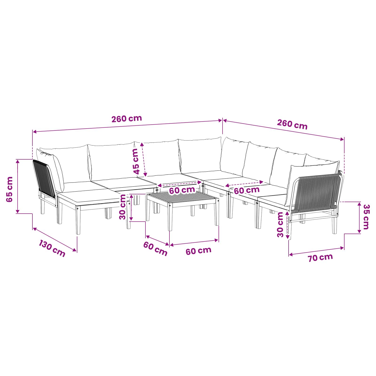 9 pcs Tuin loungeset Massief acaciahout & touw Naturel image 12